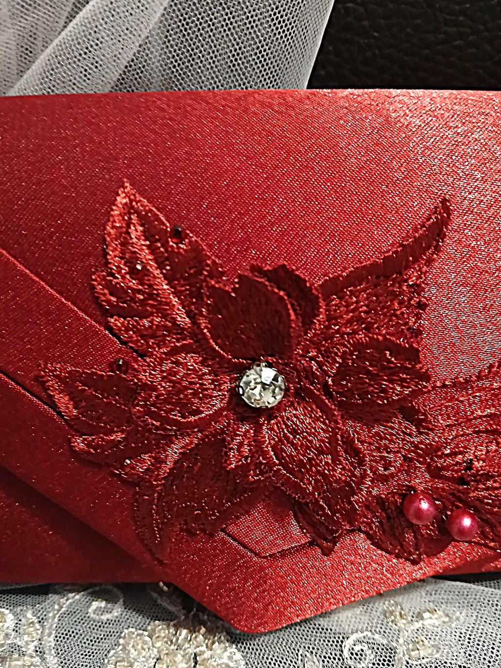 Burgundy Floral Hat & Satin Clutch Bag Set For Formal Occasion