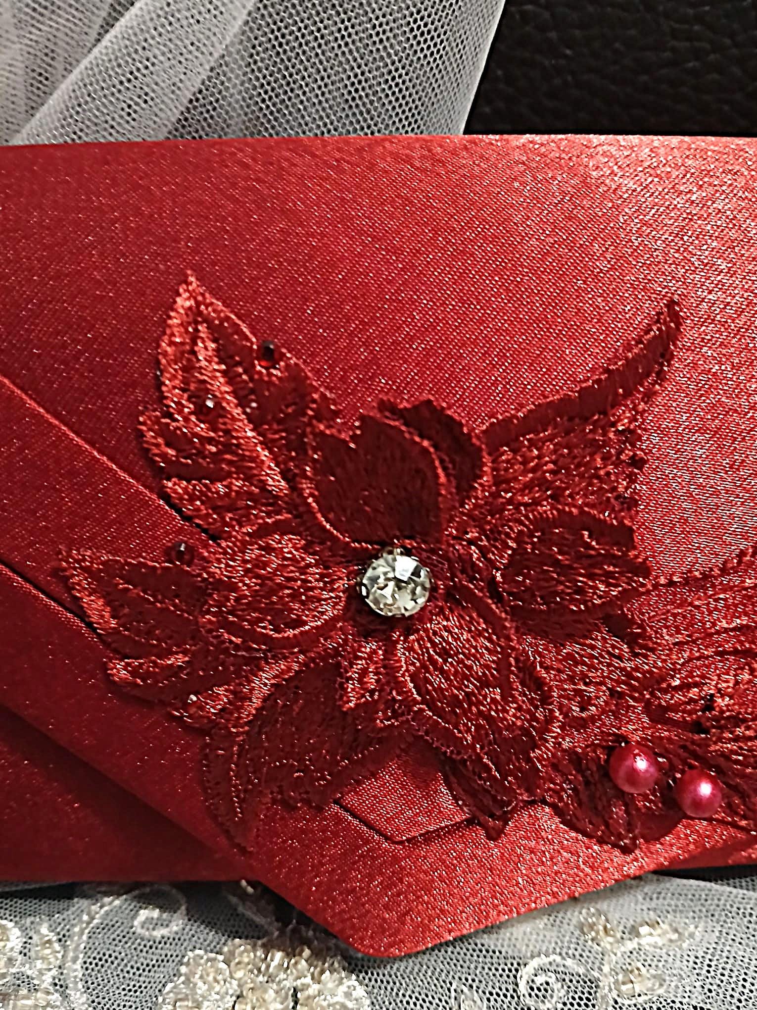 Burgundy Floral Hat & Satin Clutch Bag Set For Formal Occasion