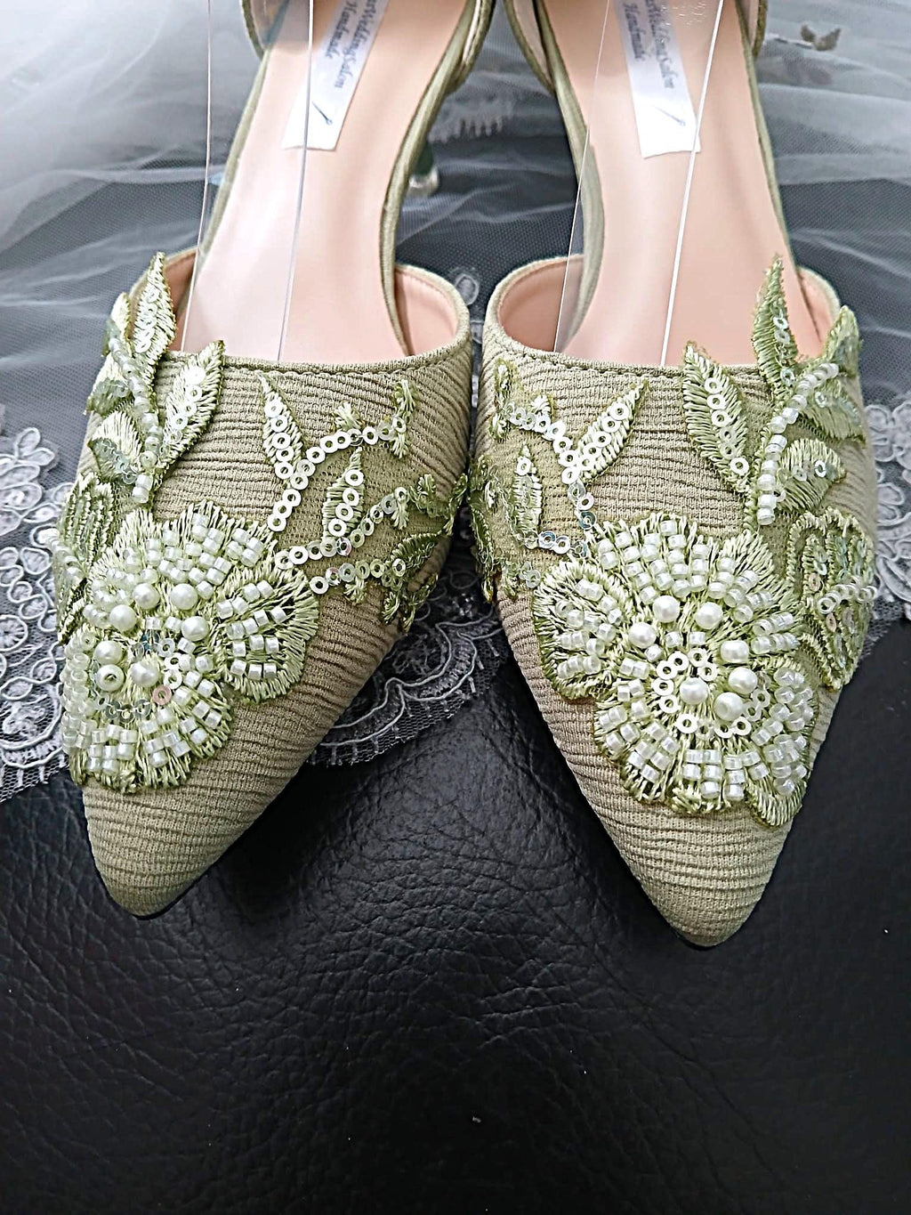 Sage Green Floral Sandal Shoes Set: Mid Heel Shoes, Hat & Clutch