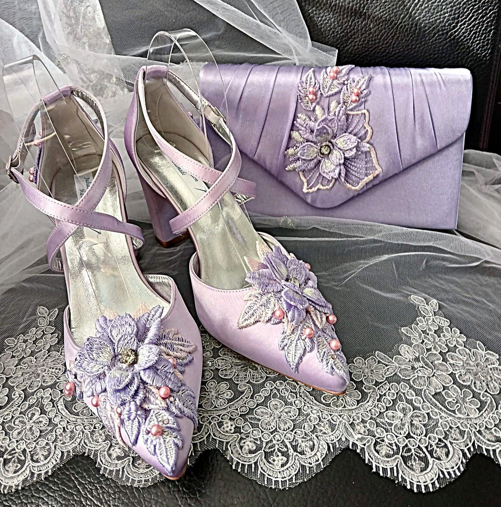 Light Purple Floral Heel Sandal & Clutch Set: Formal Event Footwear