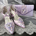 Light Purple Floral Heel Sandal & Clutch Set: Formal Event Footwear