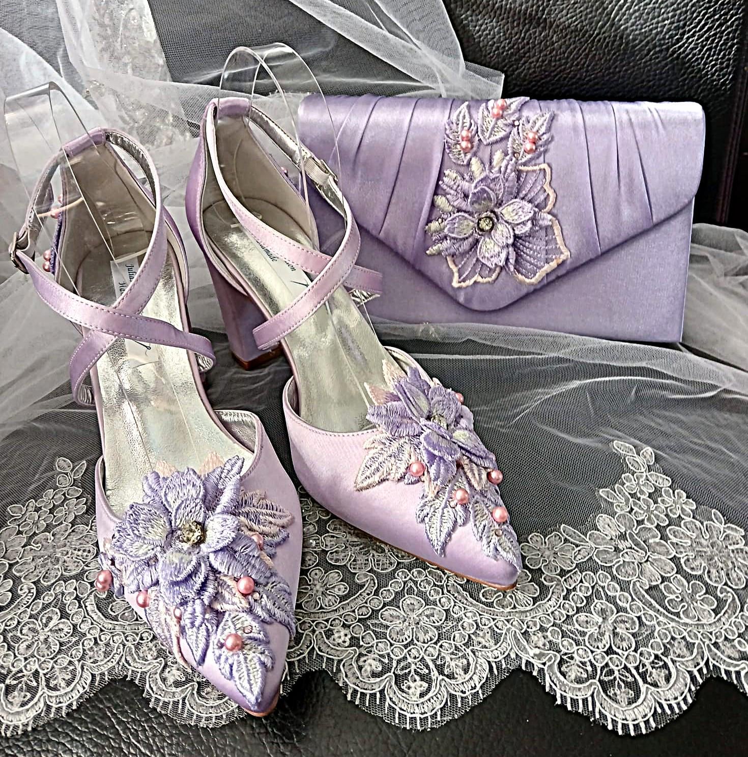 Light Purple Floral Heel Sandal & Clutch Set: Formal Event Footwear