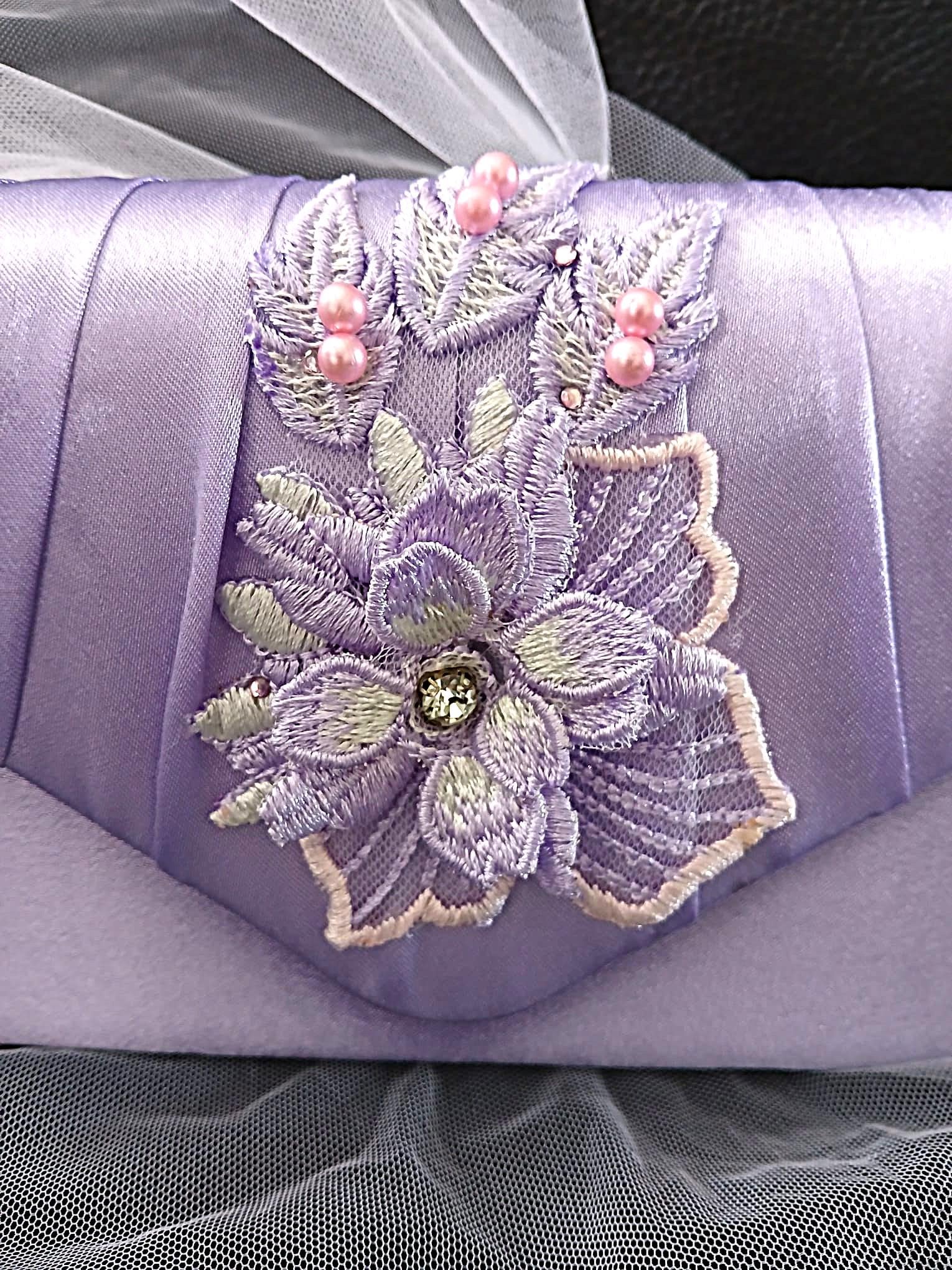 Light Purple Satin Evening Clutch Bag: Floral Lavender Wedding Handbag