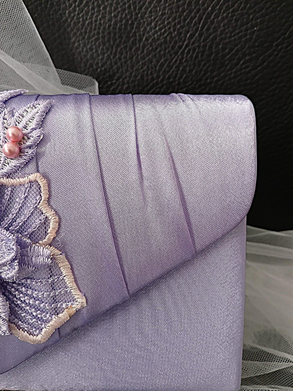 Light Purple Satin Evening Clutch Bag: Floral Lavender Wedding Handbag