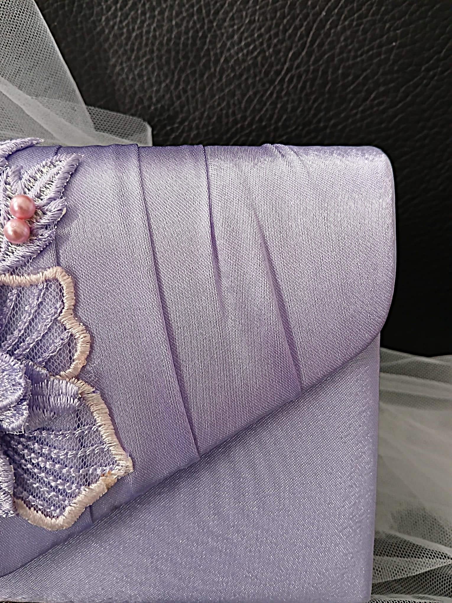 Light Purple Satin Evening Clutch Bag: Floral Lavender Wedding Handbag