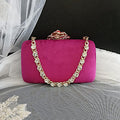 Magenta Pink Velvet Clutch Bag: Crystal Handle, Flower Closure