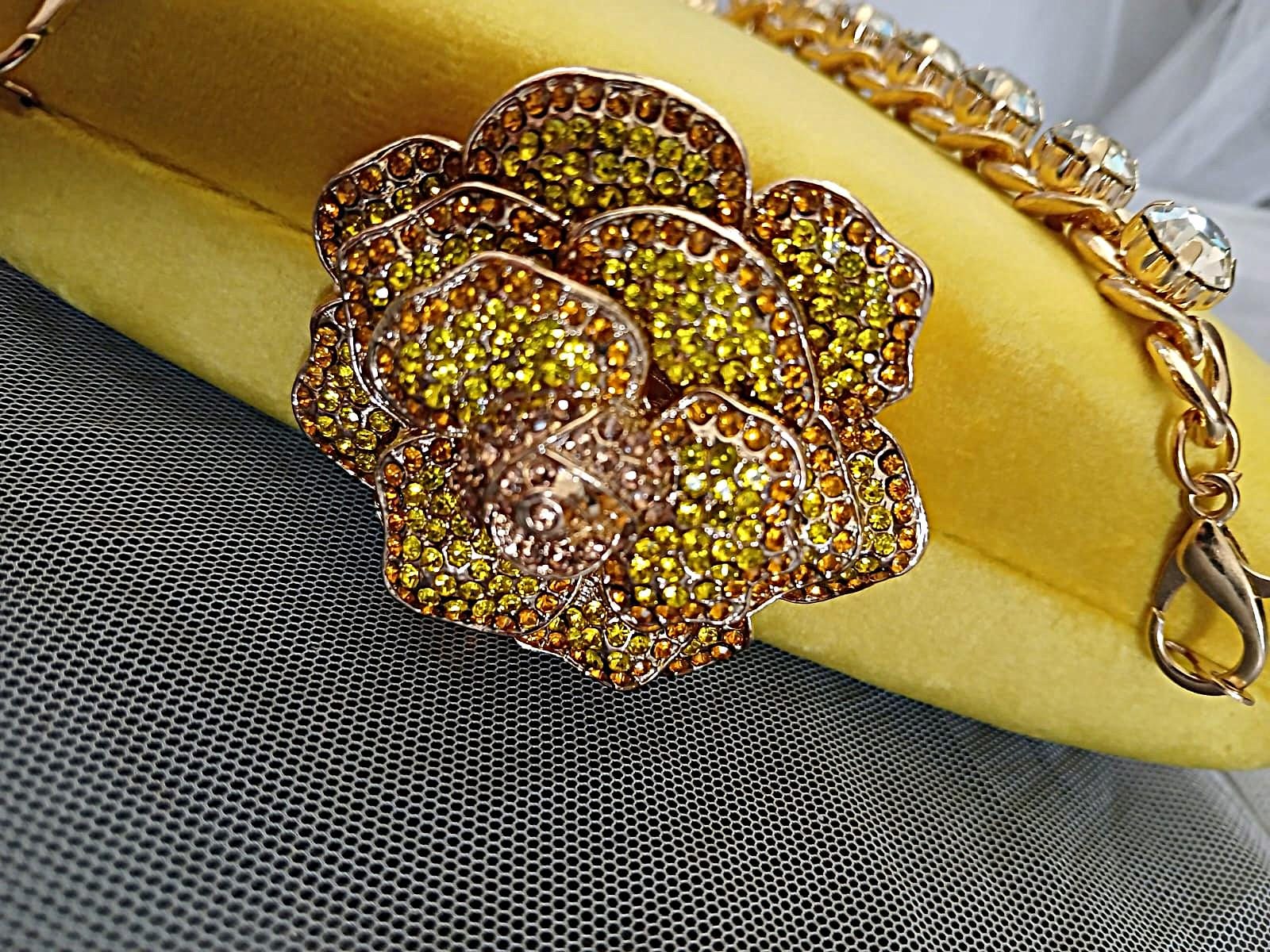Yellow Velvet Evening Clutch: Crystal Handle Flower Closure, Wedding Handbag