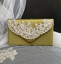 Olive Green Satin Evening Clutch: Wedding Handbag, Formal Purse