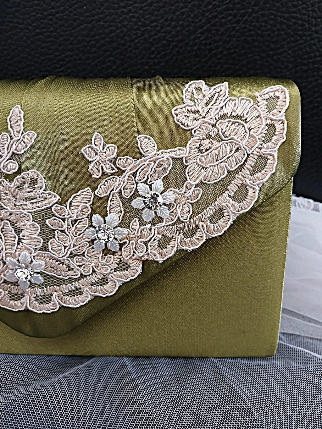 Olive Green Satin Evening Clutch: Wedding Handbag, Formal Purse