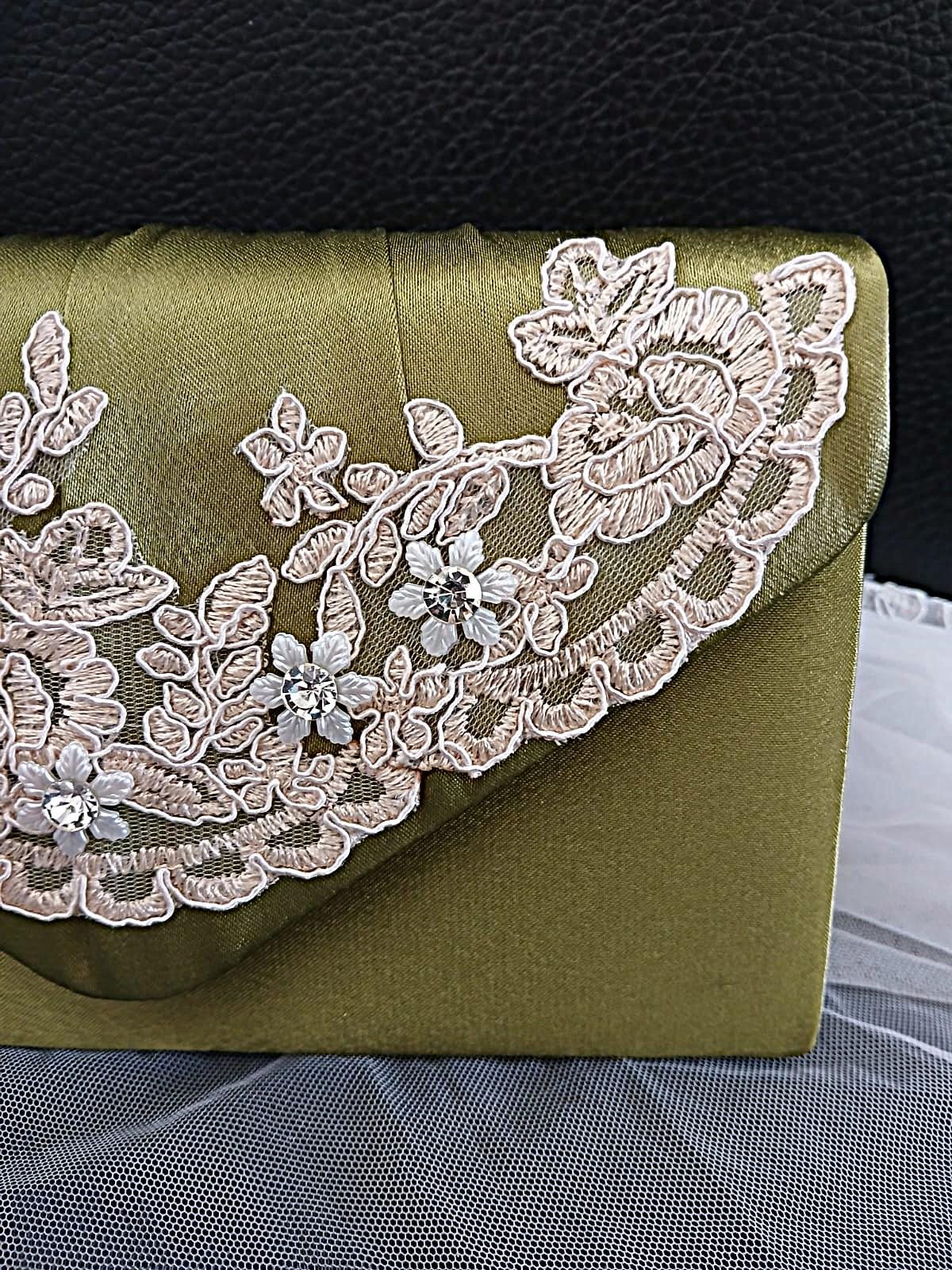 Olive Green Satin Evening Clutch: Wedding Handbag, Formal Purse