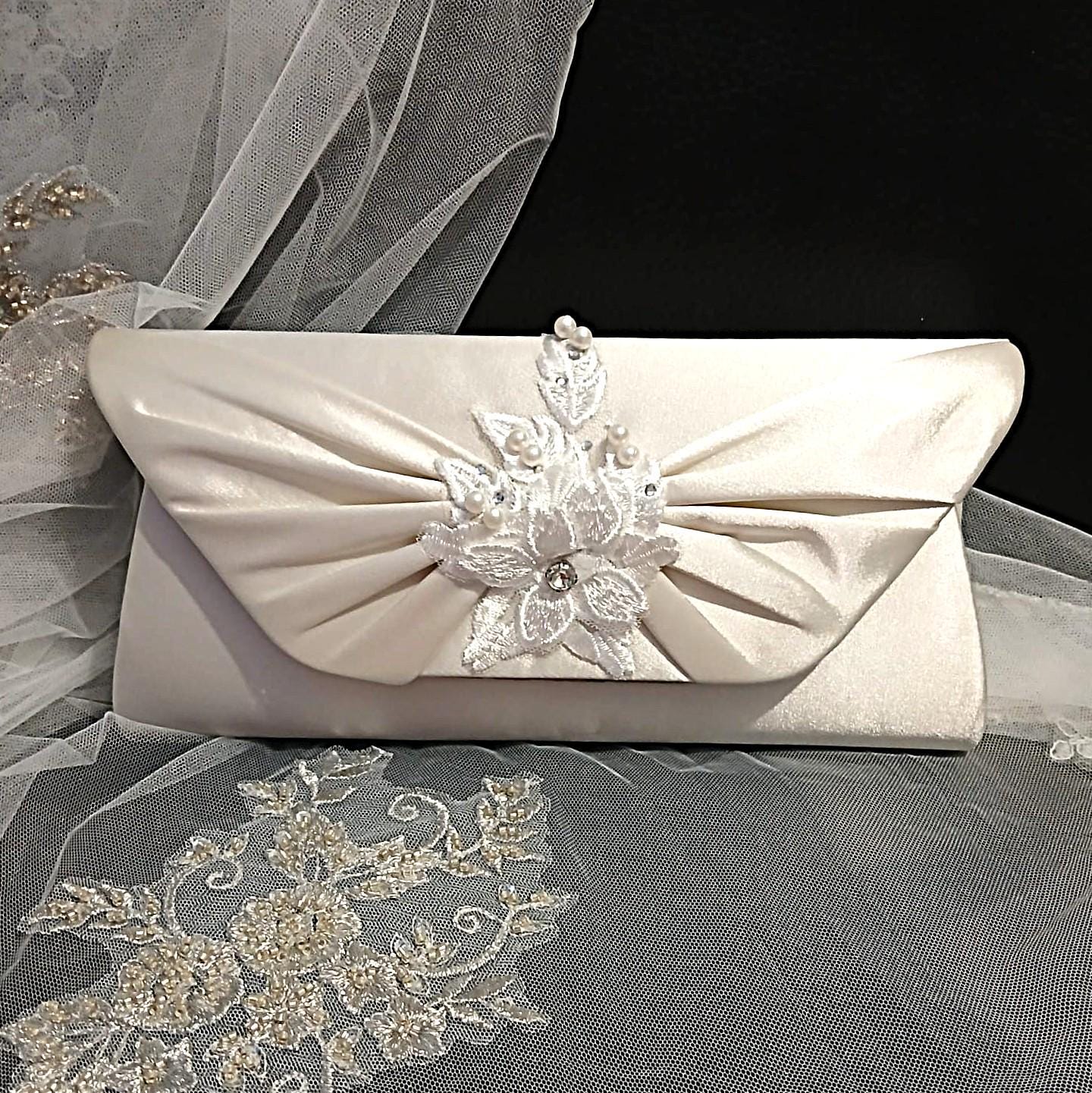 Ivory Hat and Satin Clutch Bag Set For Bride