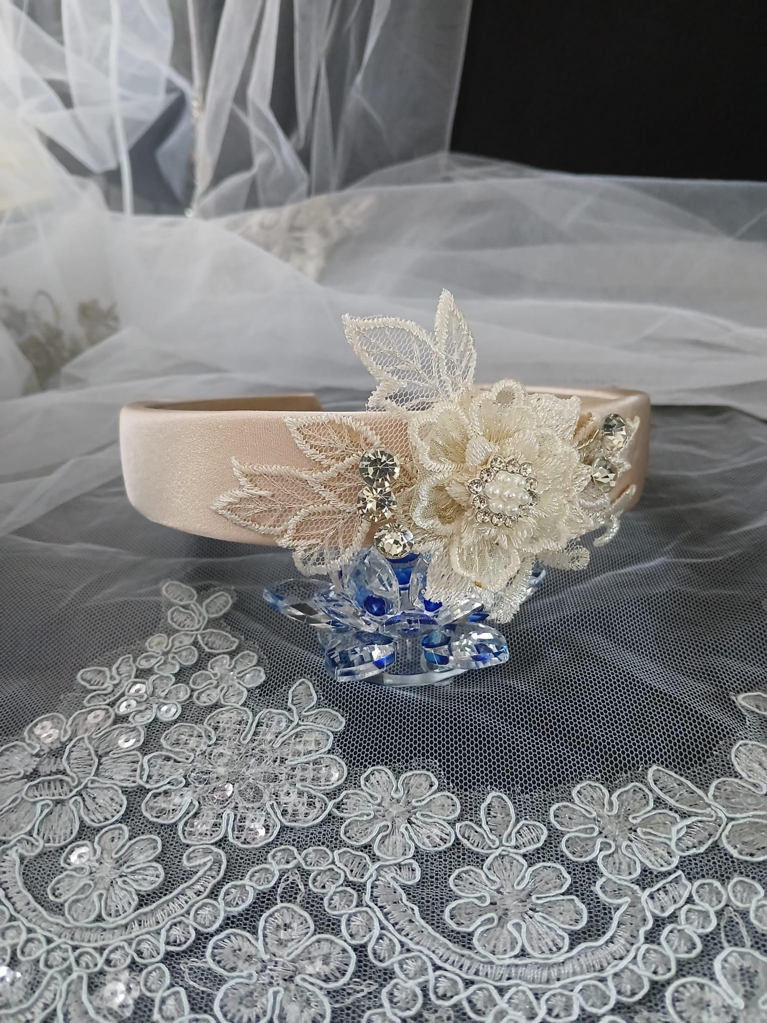 Floral Satin Wedding Headband: Bridal or Bridesmaid Crown