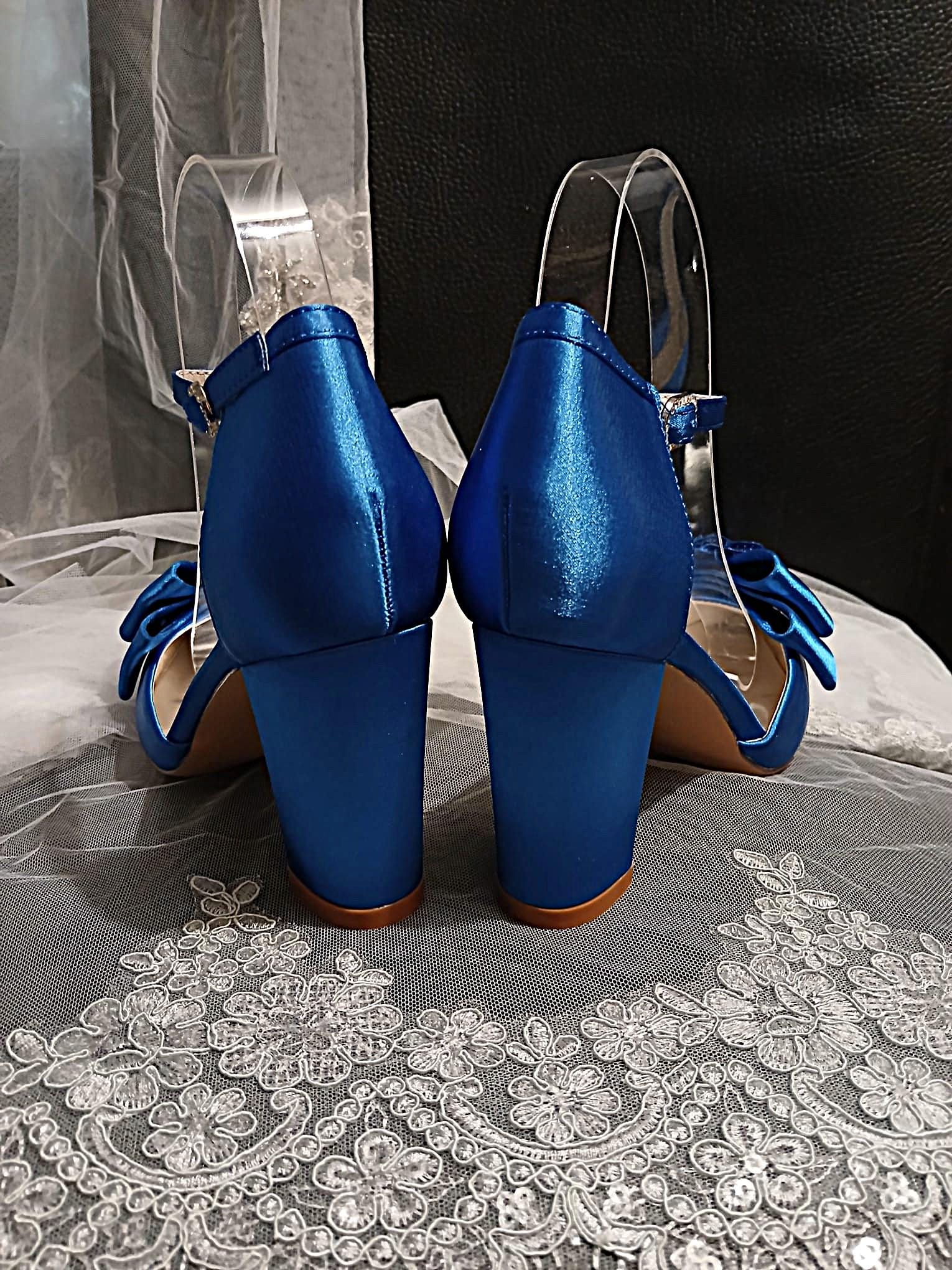 Royal Blue Floral Block Heel Shoe Set: Hat and Clutch, Formal Event Footwear