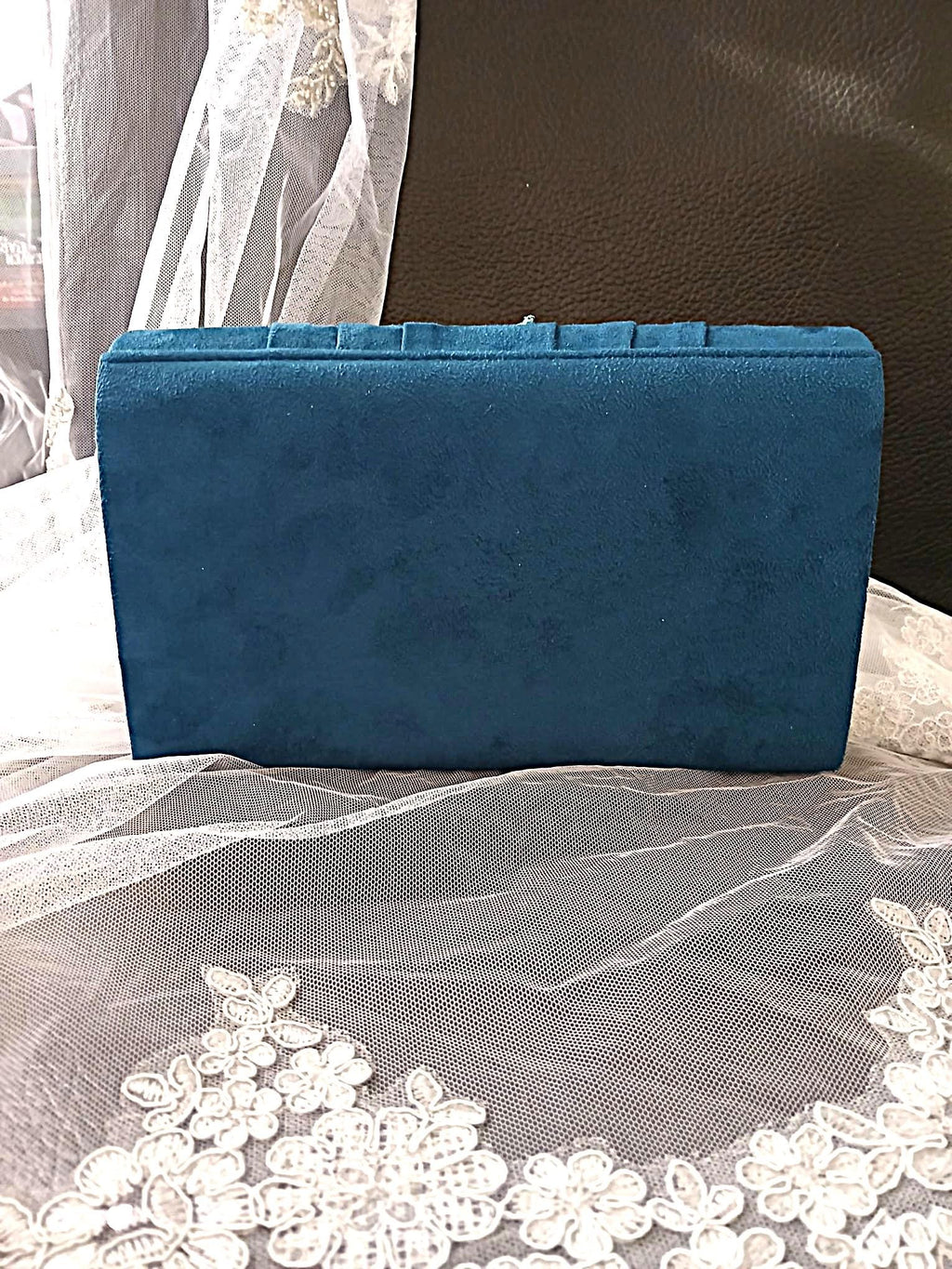 Peacock Blue Suede Evening Clutch Bag: Teal Wedding Handbag
