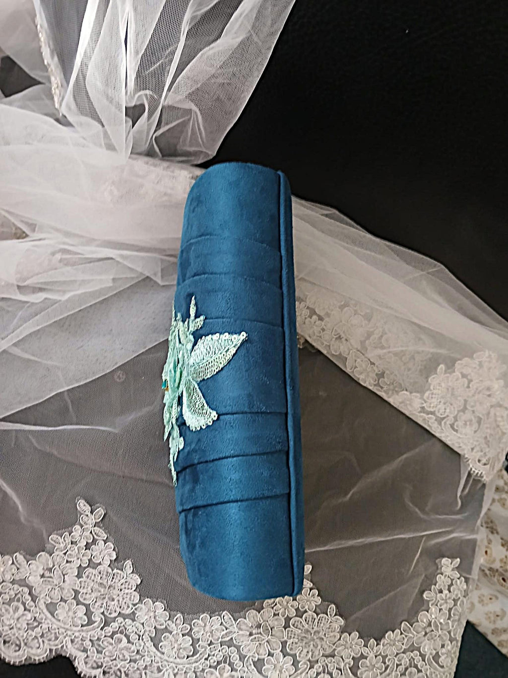 Peacock Blue Suede Evening Clutch Bag: Teal Wedding Handbag