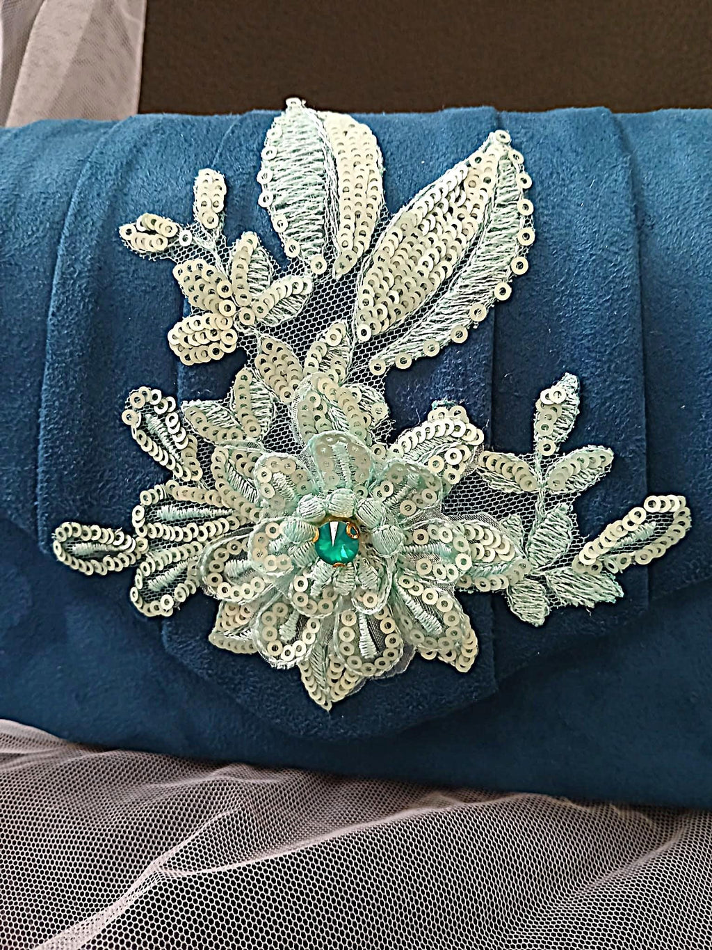 Peacock Blue Suede Evening Clutch Bag: Teal Wedding Handbag