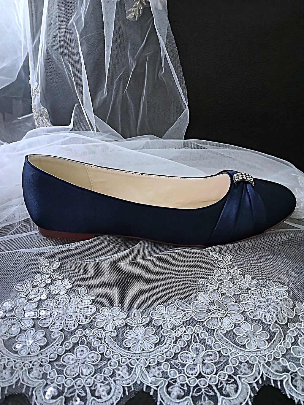 Navy Blue Classic Flat Shoes Set : Flats Hat and Clutch Bag, Formal Event Footwear