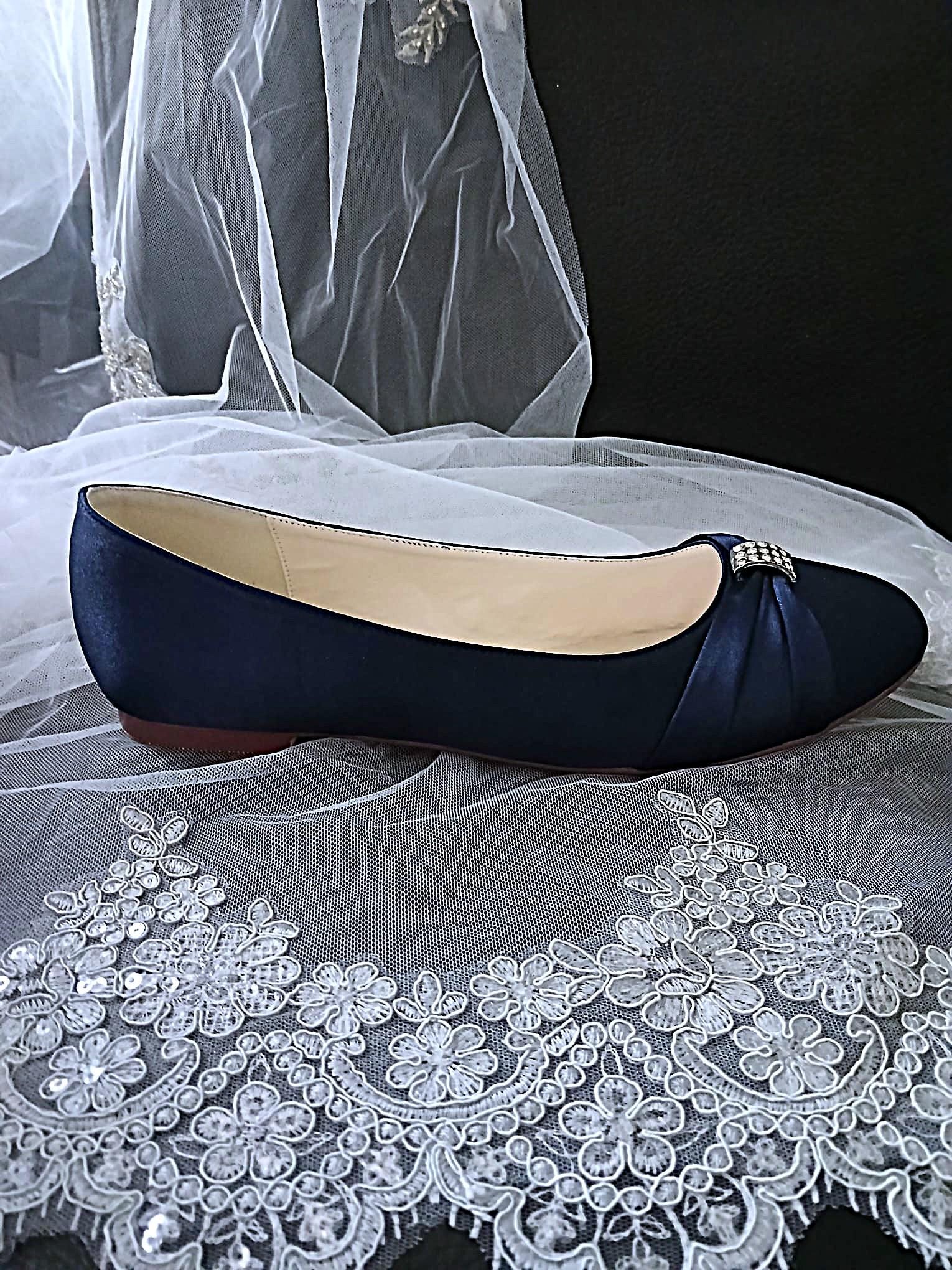 Navy Blue Classic Flat Shoes Set : Flats Hat and Clutch Bag, Formal Event Footwear