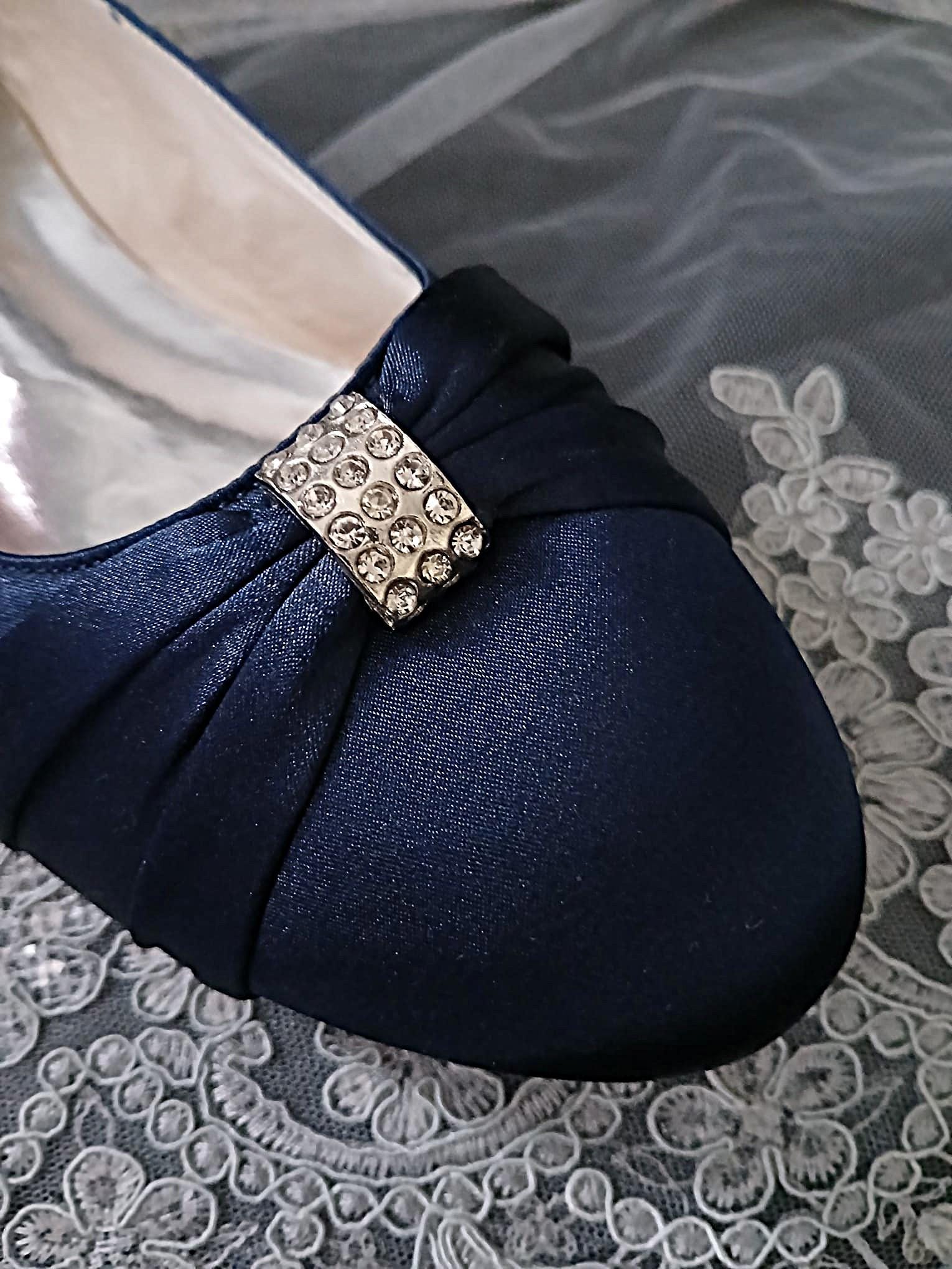 Navy Blue Classic Flat Shoes Set : Flats Hat and Clutch Bag, Formal Event Footwear