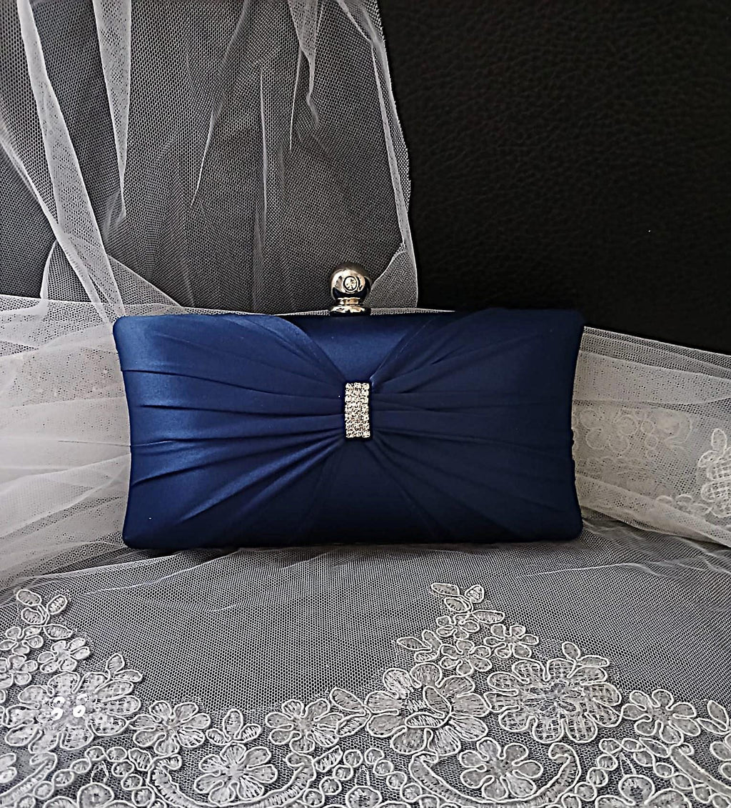 Navy Blue Classic Hat & Satin Clutch Bag Set: Formal Event Accessories