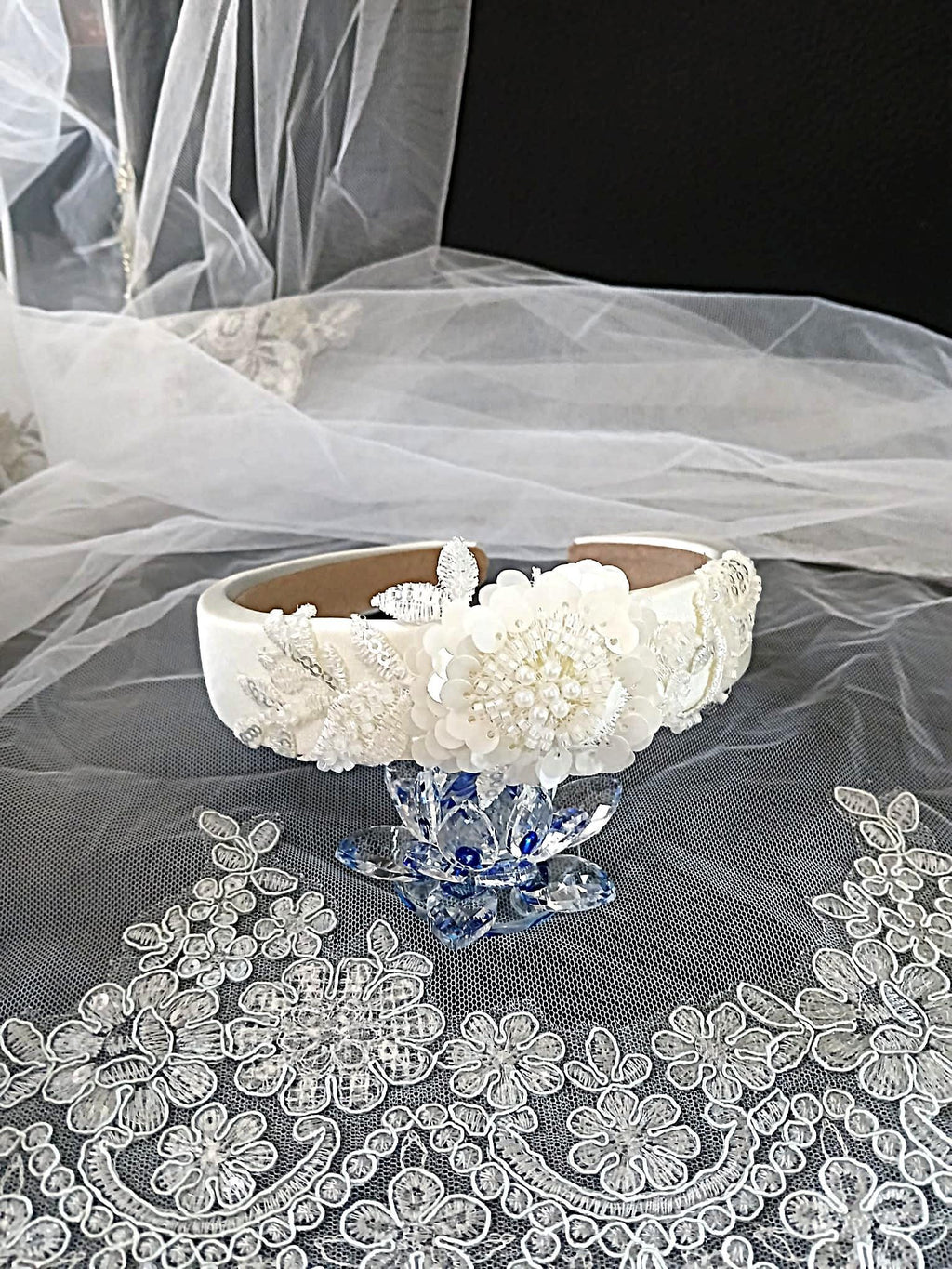 Floral Satin Wedding Headband: Bridal or Bridesmaid Crown