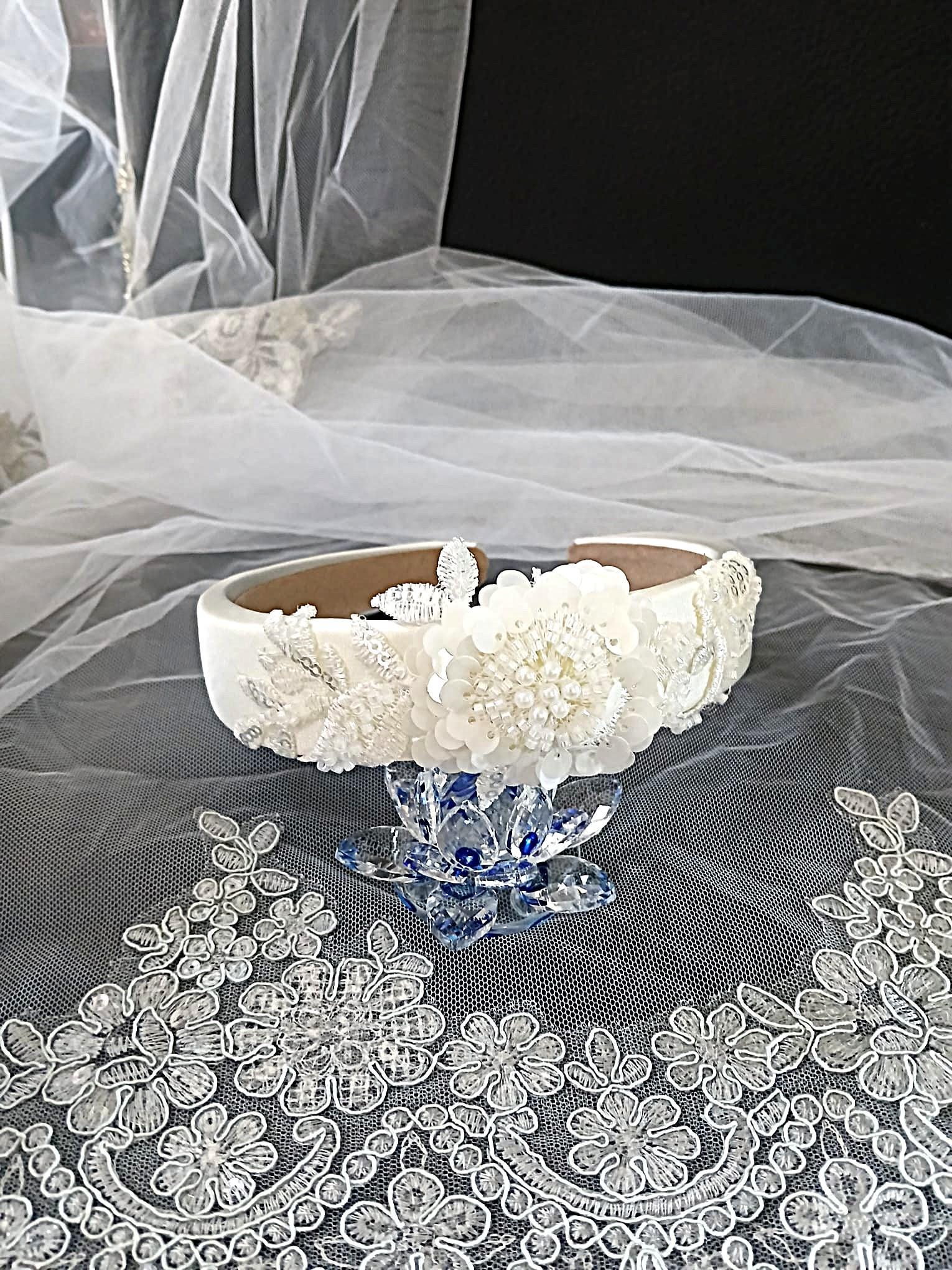 Floral Satin Wedding Headband: Bridal or Bridesmaid Crown