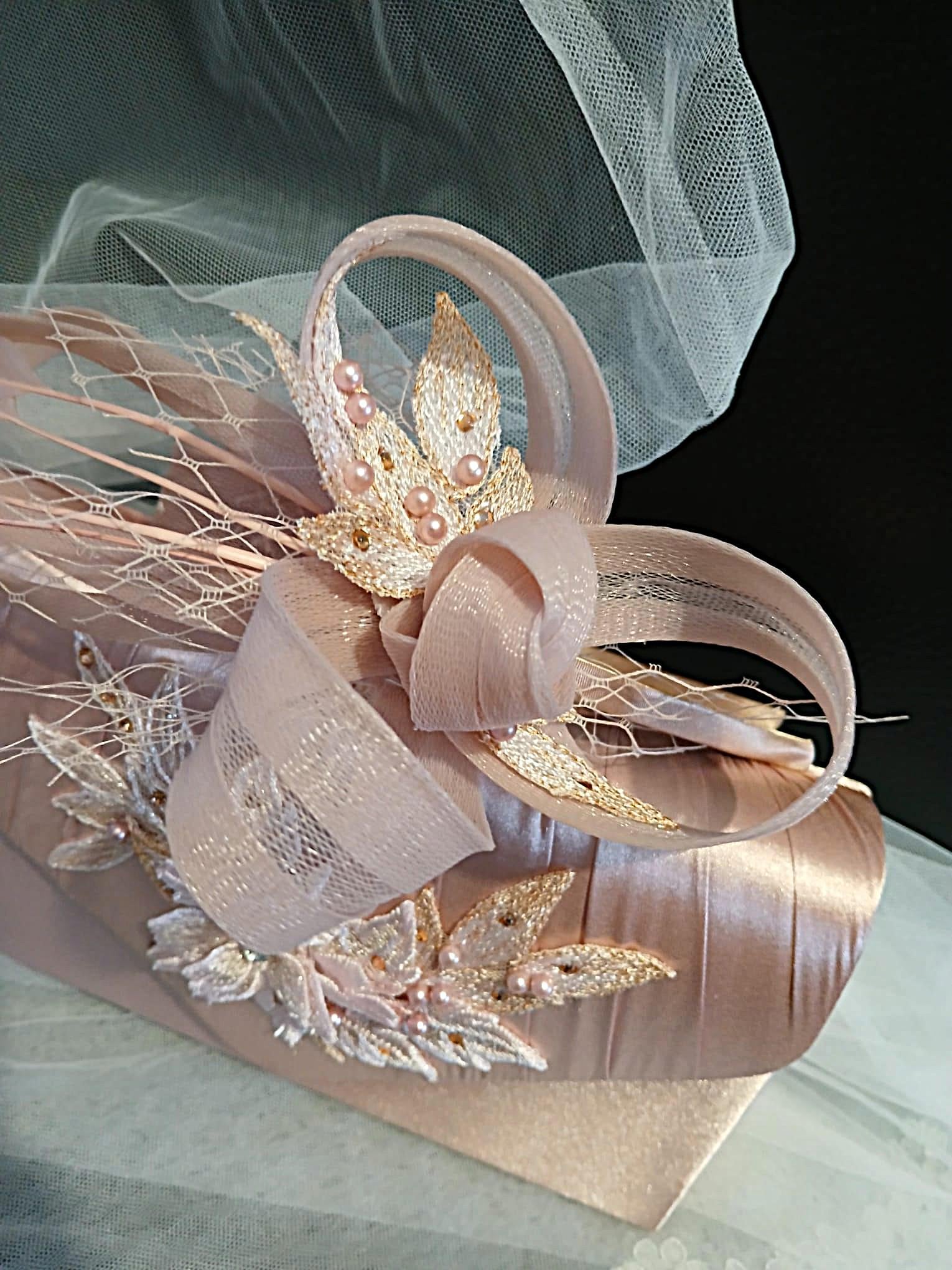 Pink Floral Hat & Satin Bridal Clutch Bag Set For Formal Event, Accessories For Bridesmaid