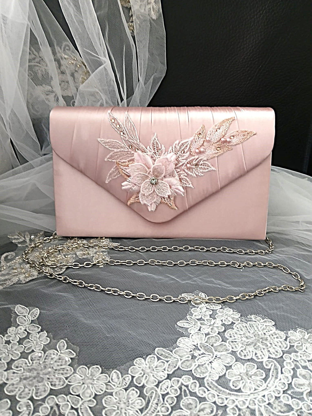 Pink Floral Hat & Satin Bridal Clutch Bag Set For Formal Event, Accessories For Bridesmaid