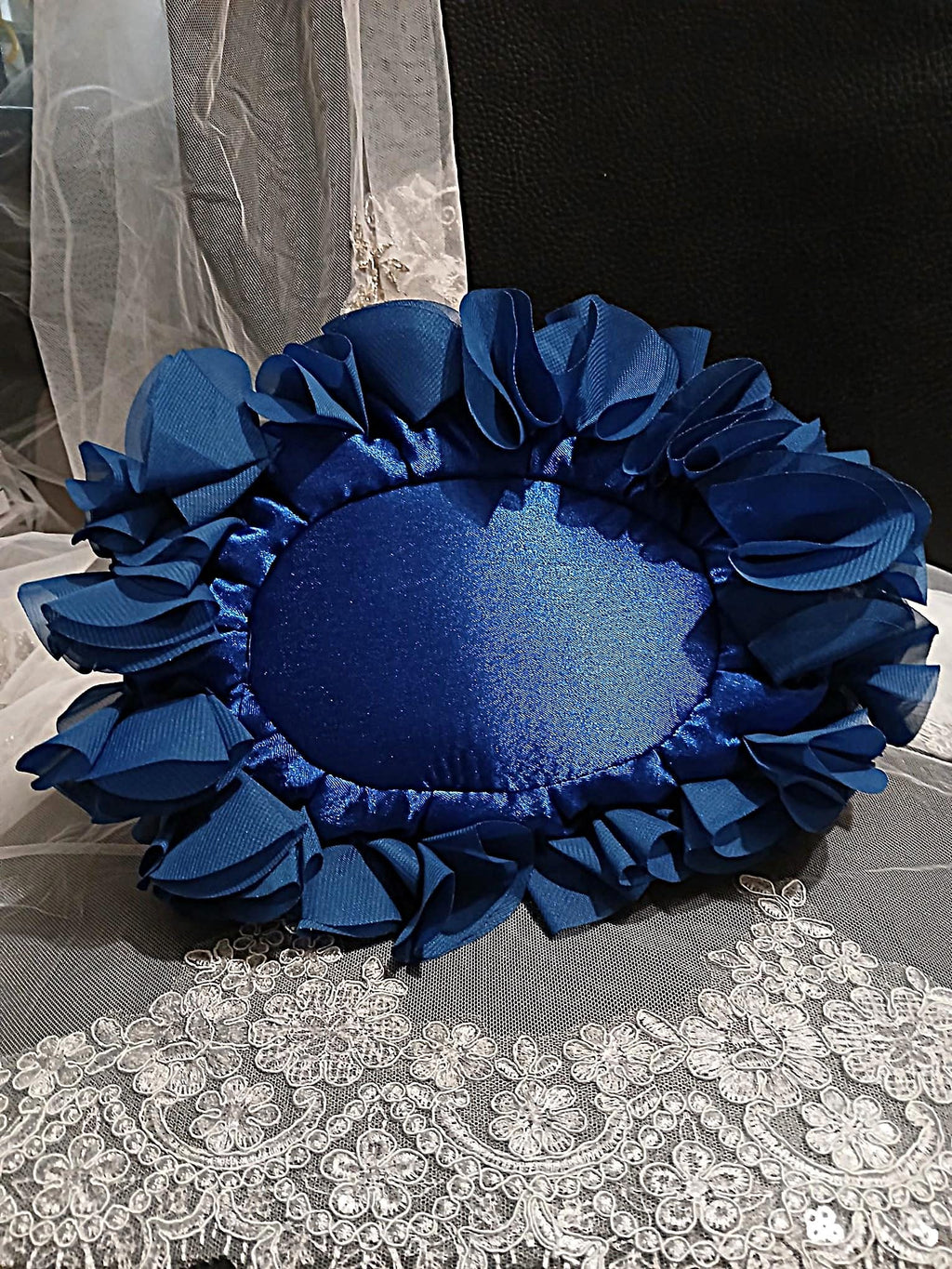 Royal Blue Chiffon Clutch Bag: Floral Wedding Handbag with Chain