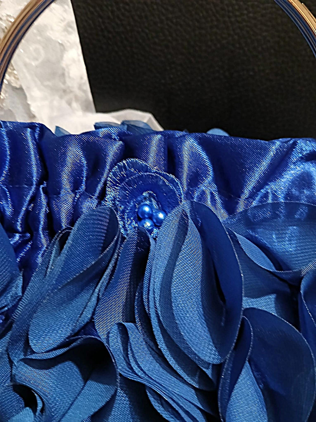 Royal Blue Chiffon Clutch Bag: Floral Wedding Handbag with Chain