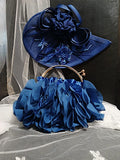 Floral Hat and Satin Clutch Bag Set: Royal Blue Formal Accessories