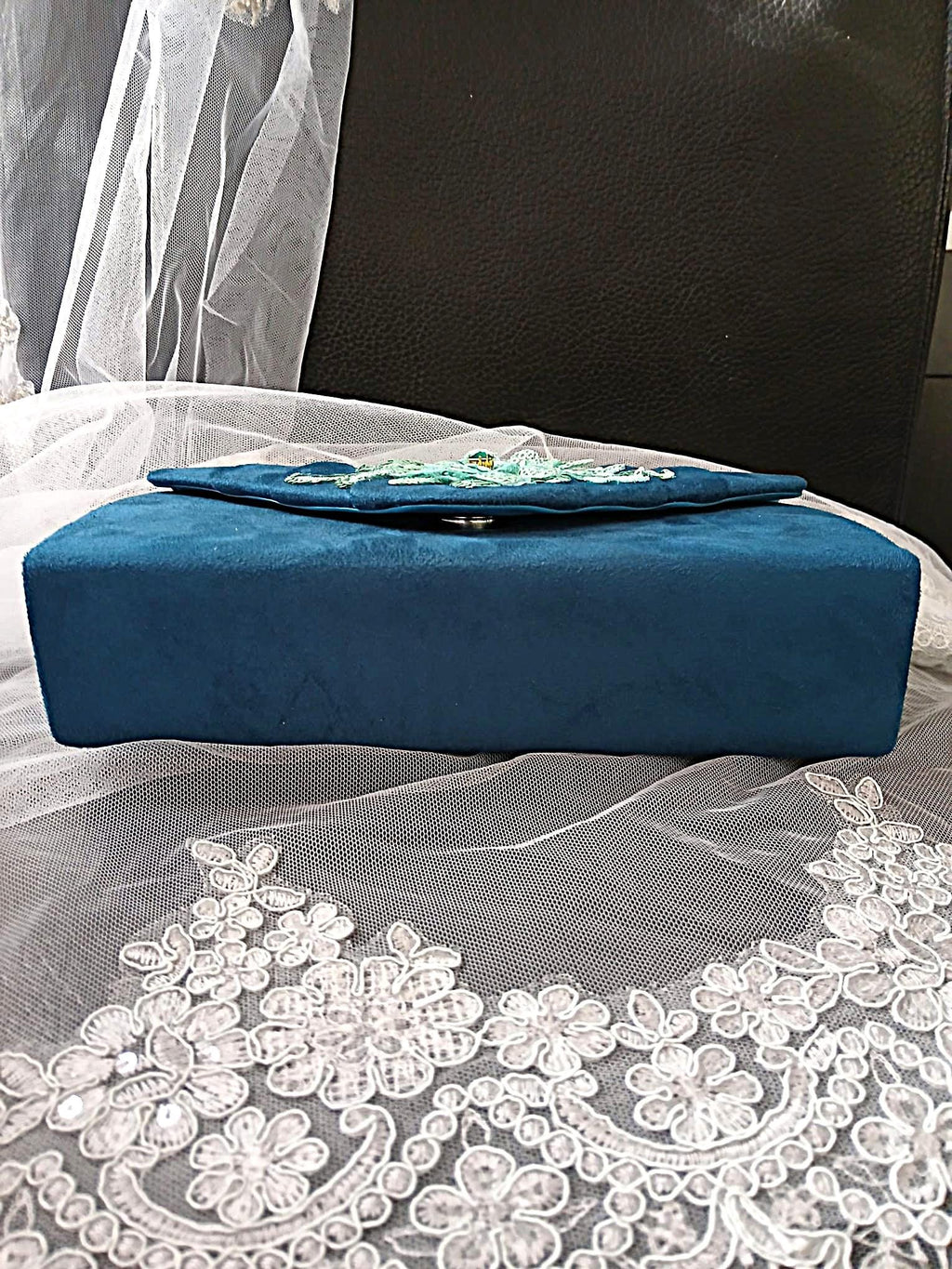 Teal Floral Hat & Satin Clutch Bag Set: Formal Event Accessories