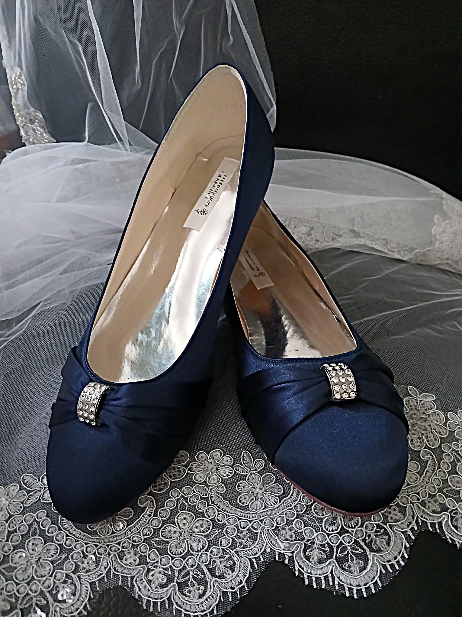 Navy Blue Classic Flat Shoes Set : Flats Hat and Clutch Bag, Formal Event Footwear
