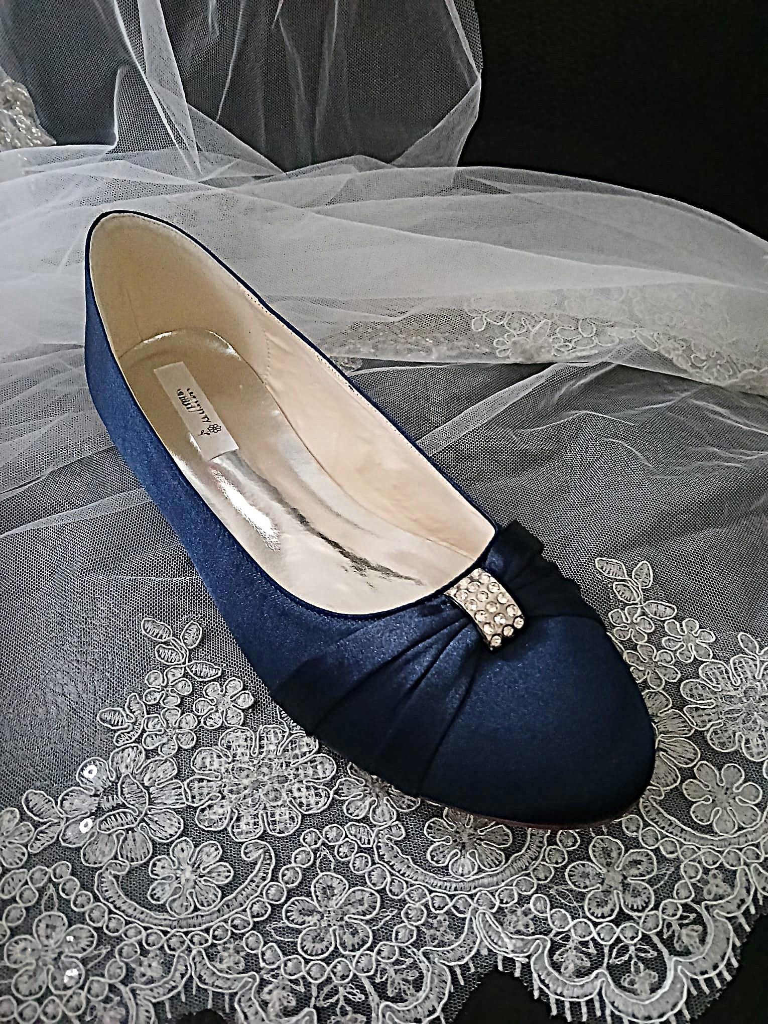 Navy Blue Classic Flat Shoes Set : Flats Hat and Clutch Bag, Formal Event Footwear