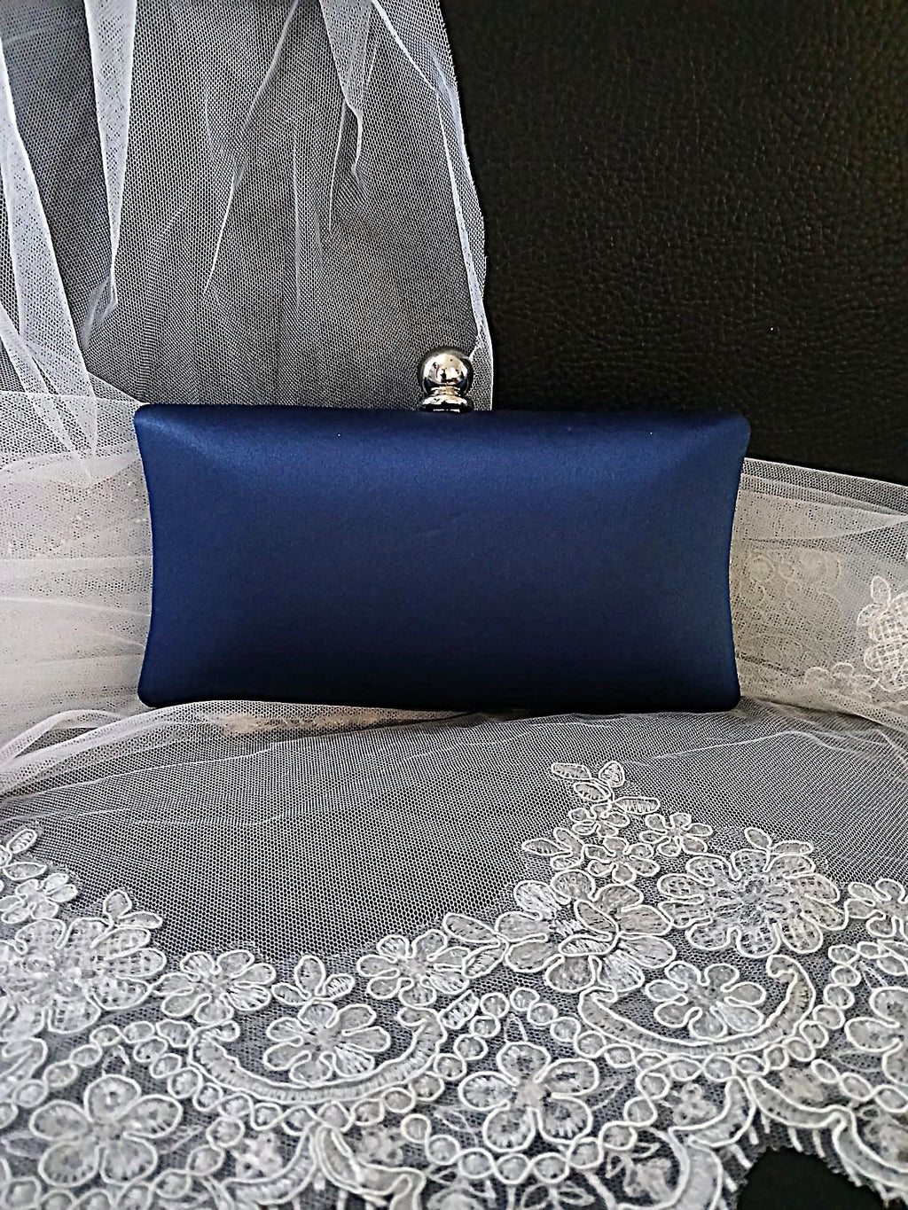 Navy Blue Classic Hat & Satin Clutch Bag Set: Formal Event Accessories
