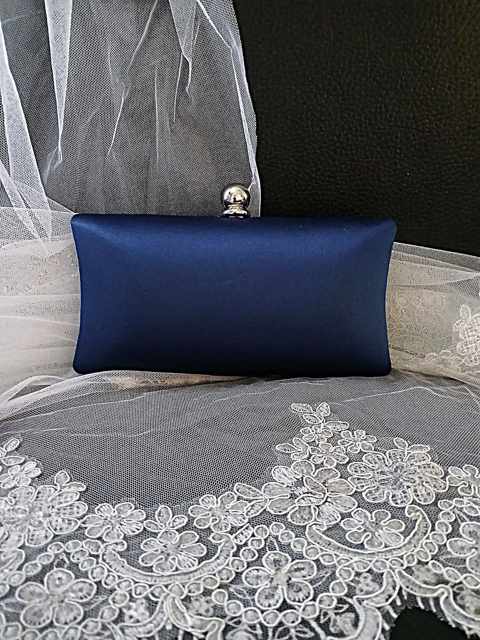 Navy Blue Classic Hat & Satin Clutch Bag Set: Formal Event Accessories