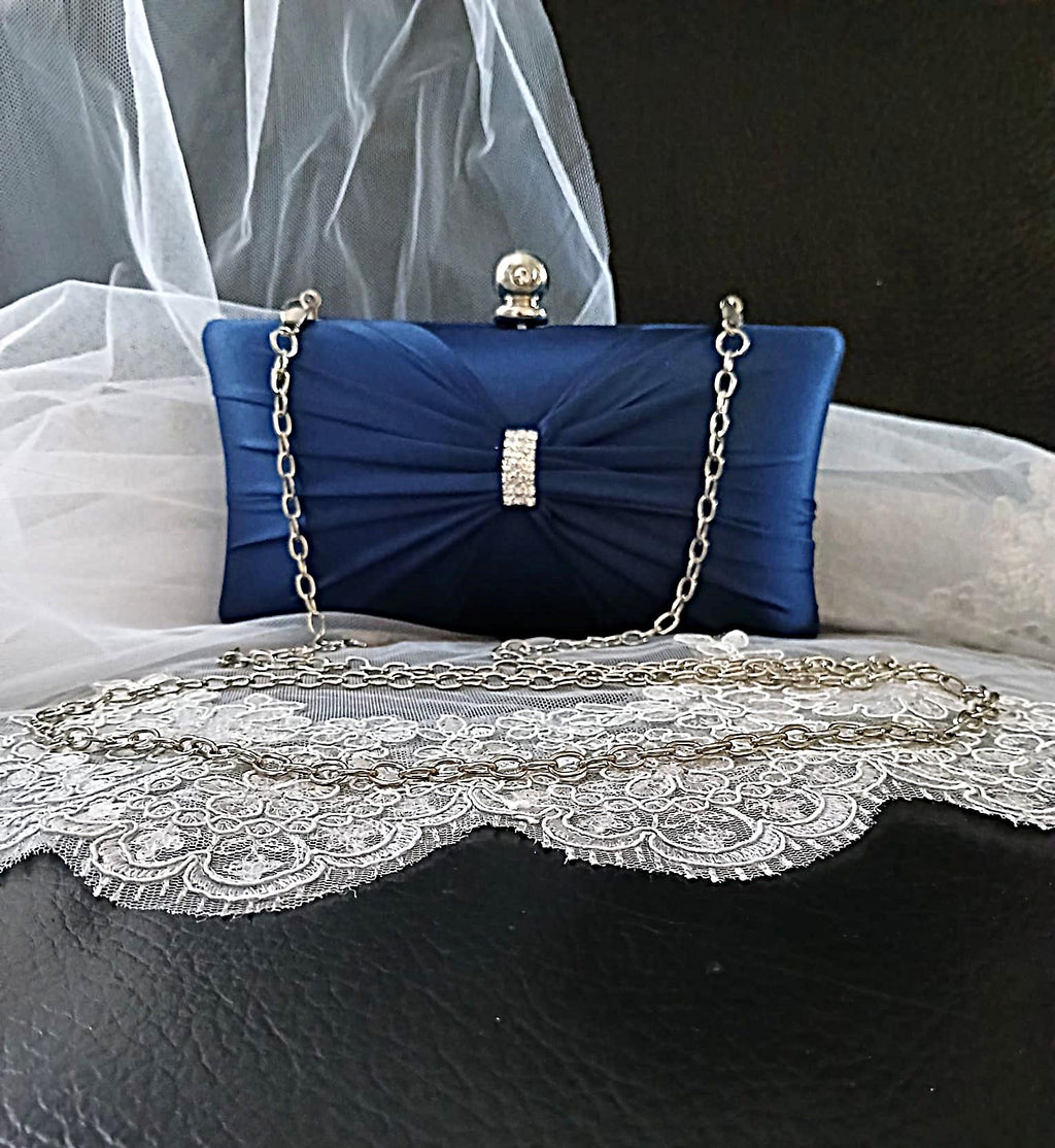 Navy Blue Classic Hat & Satin Clutch Bag Set: Formal Event Accessories