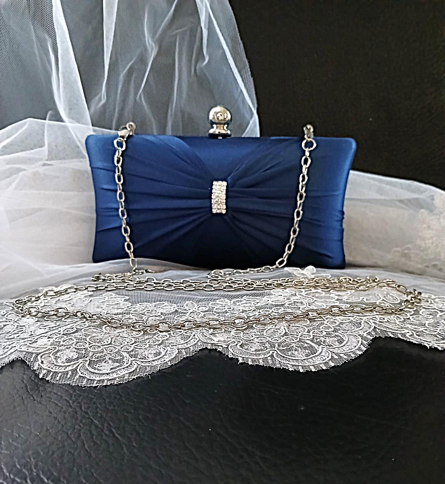 Navy Blue Classic Hat & Satin Clutch Bag Set: Formal Event Accessories