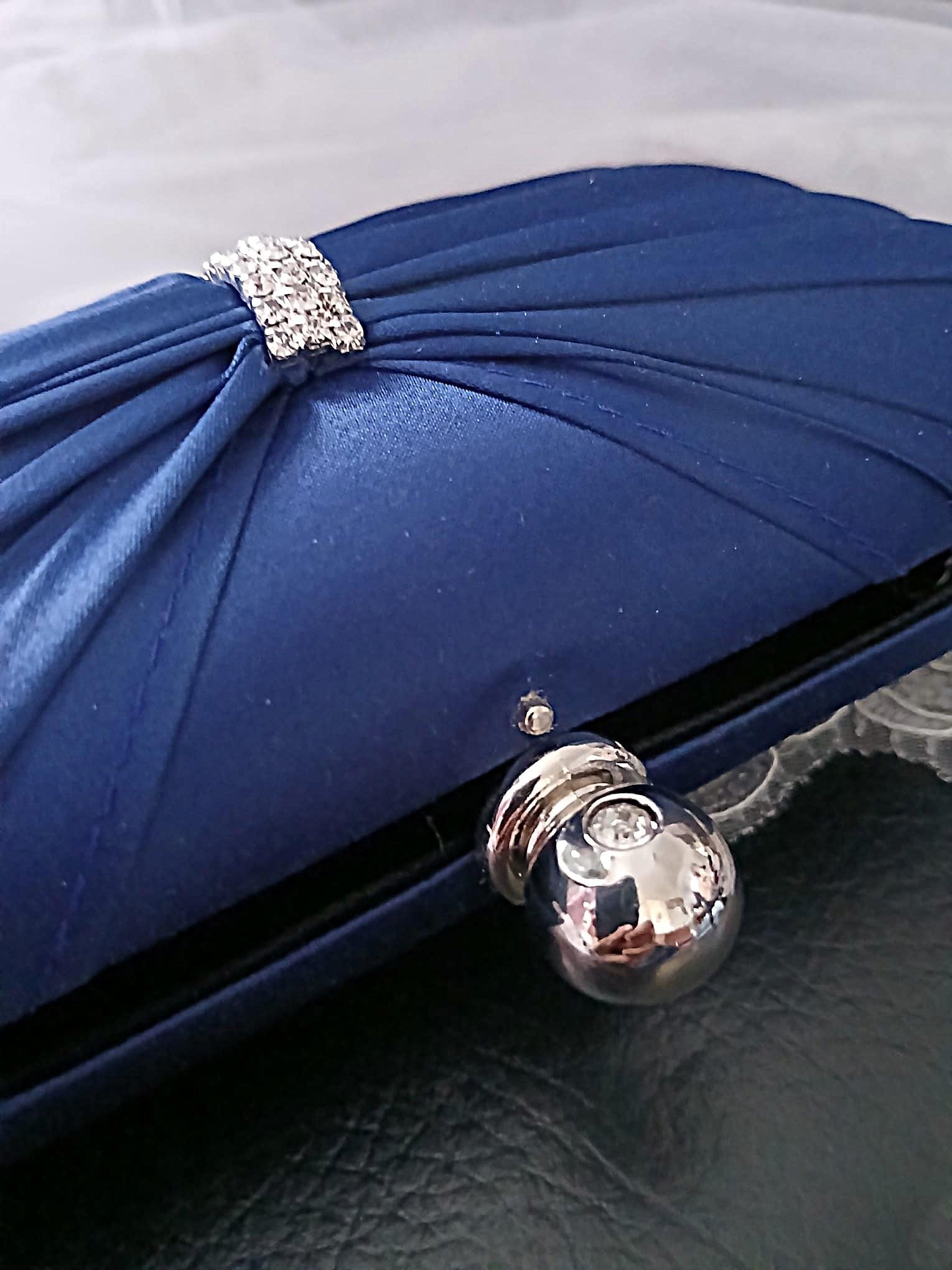 Navy Blue Classic Hat & Satin Clutch Bag Set: Formal Event Accessories