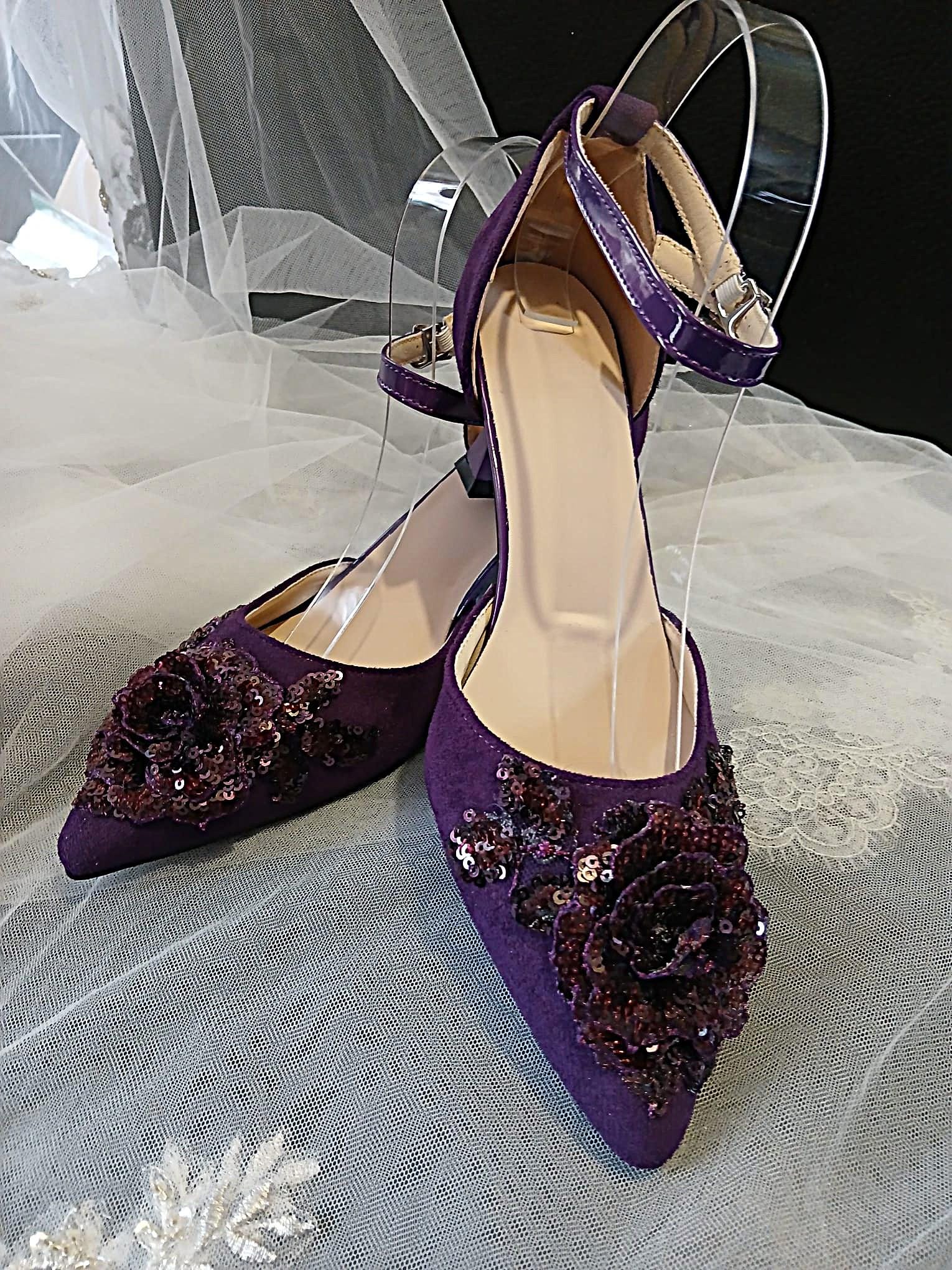 Purple Suede Shoe Set: Handmade Clutch & Hat, Formal Accessory