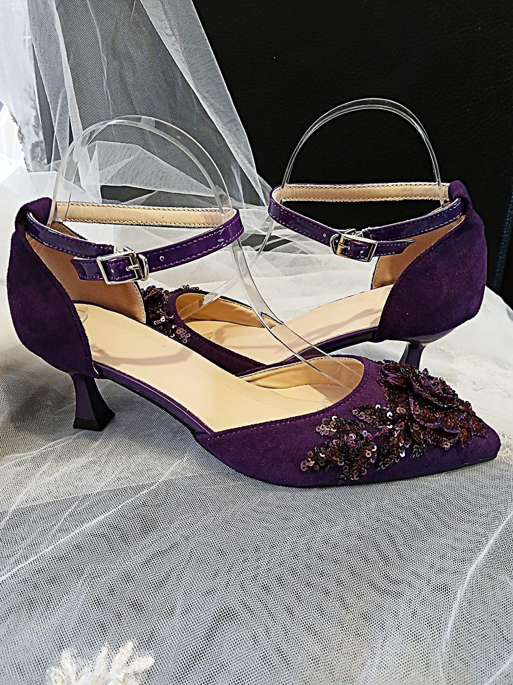 Purple Suede Shoe Set: Handmade Clutch & Hat, Formal Accessory