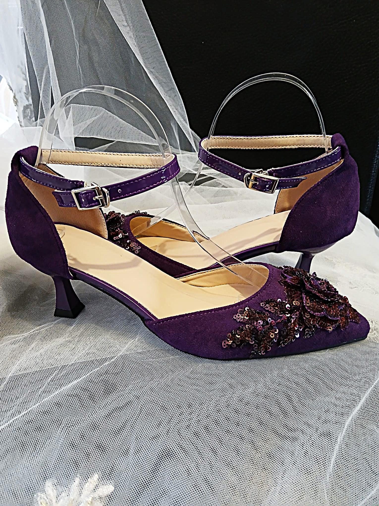 Purple Suede Shoe Set: Handmade Clutch & Hat, Formal Accessory