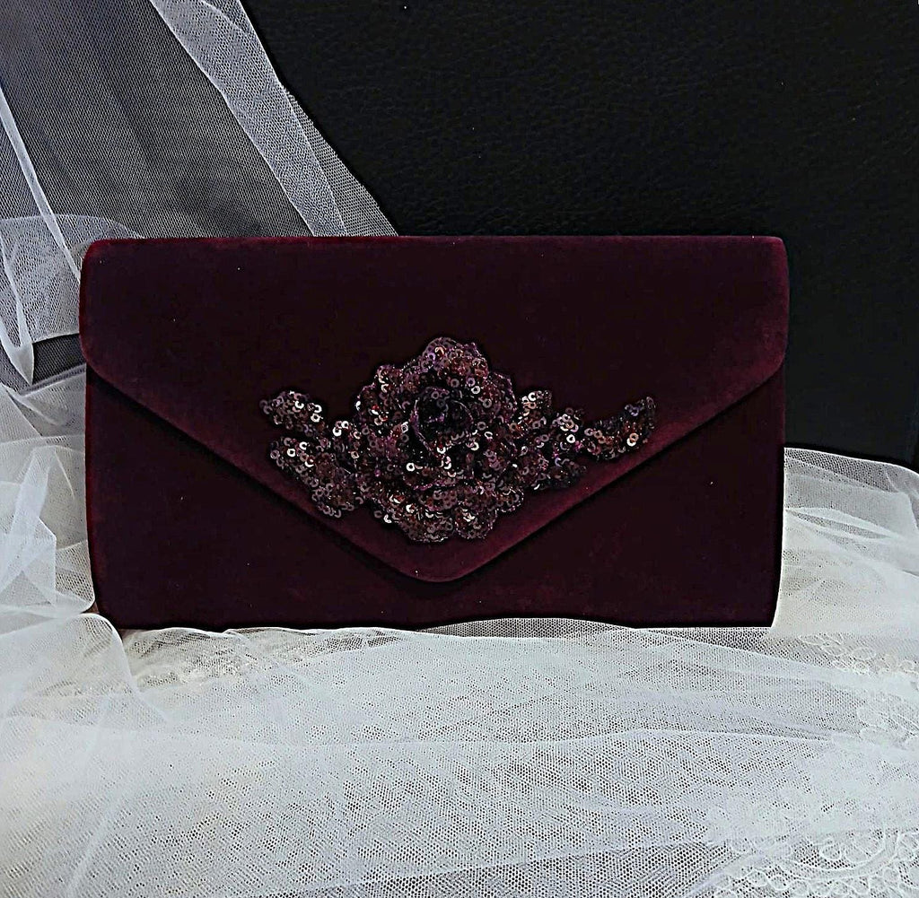 Dark Purple Floral Fascinator Hat & Velvet Clutch Bag Set For Formal Event