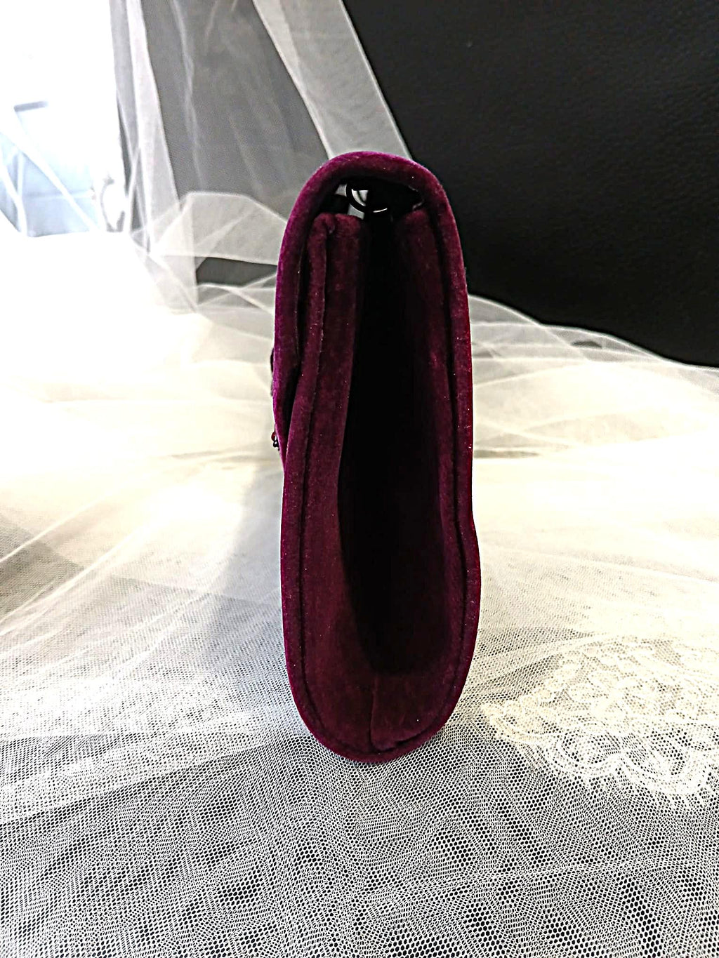 Dark Purple Floral Fascinator Hat & Velvet Clutch Bag Set For Formal Event