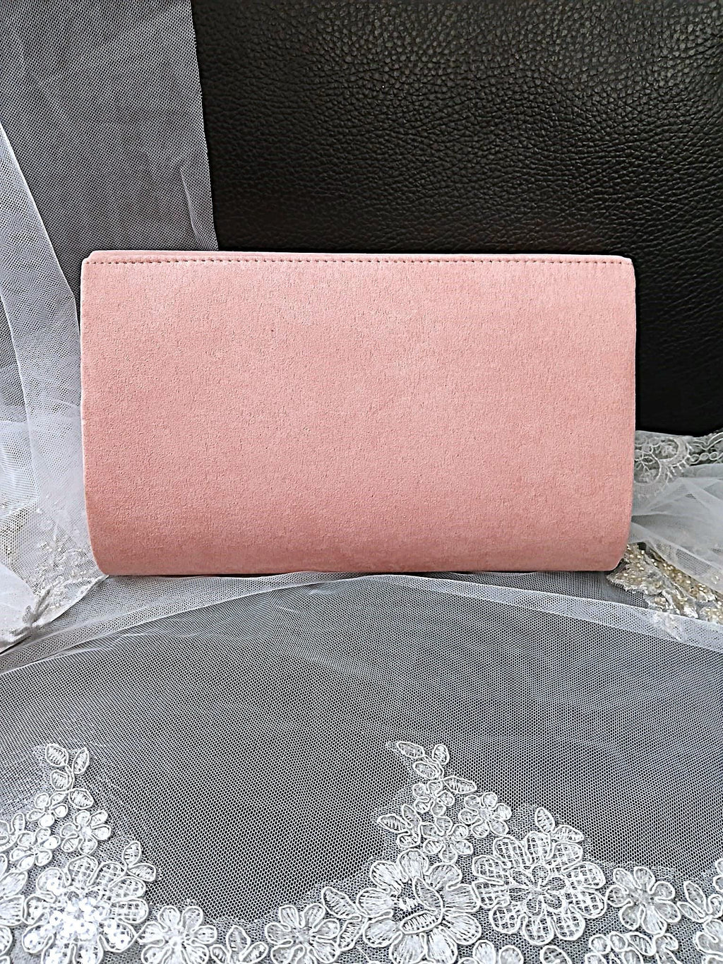 Dusky Pink Floral Fascinator Hat & Suede Clutch Bag Set For Party Or Formal Event