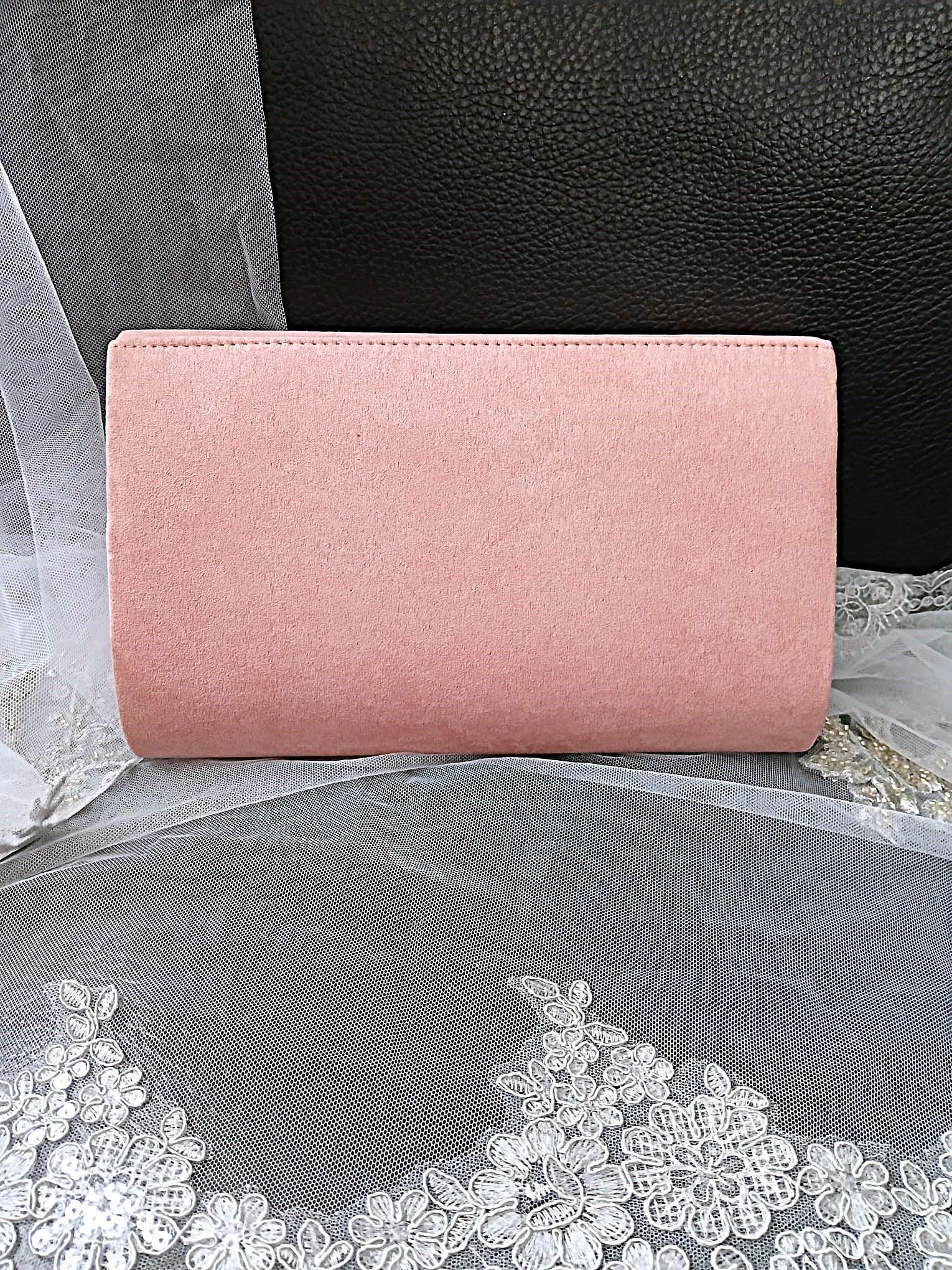 Dusky Pink Floral Fascinator Hat & Suede Clutch Bag Set For Party Or Formal Event