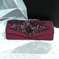 Purple Satin Evening Clutch: Floral Wedding Handbag with Chain