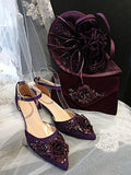 Purple Suede Shoe Set: Handmade Clutch & Hat, Formal Accessory