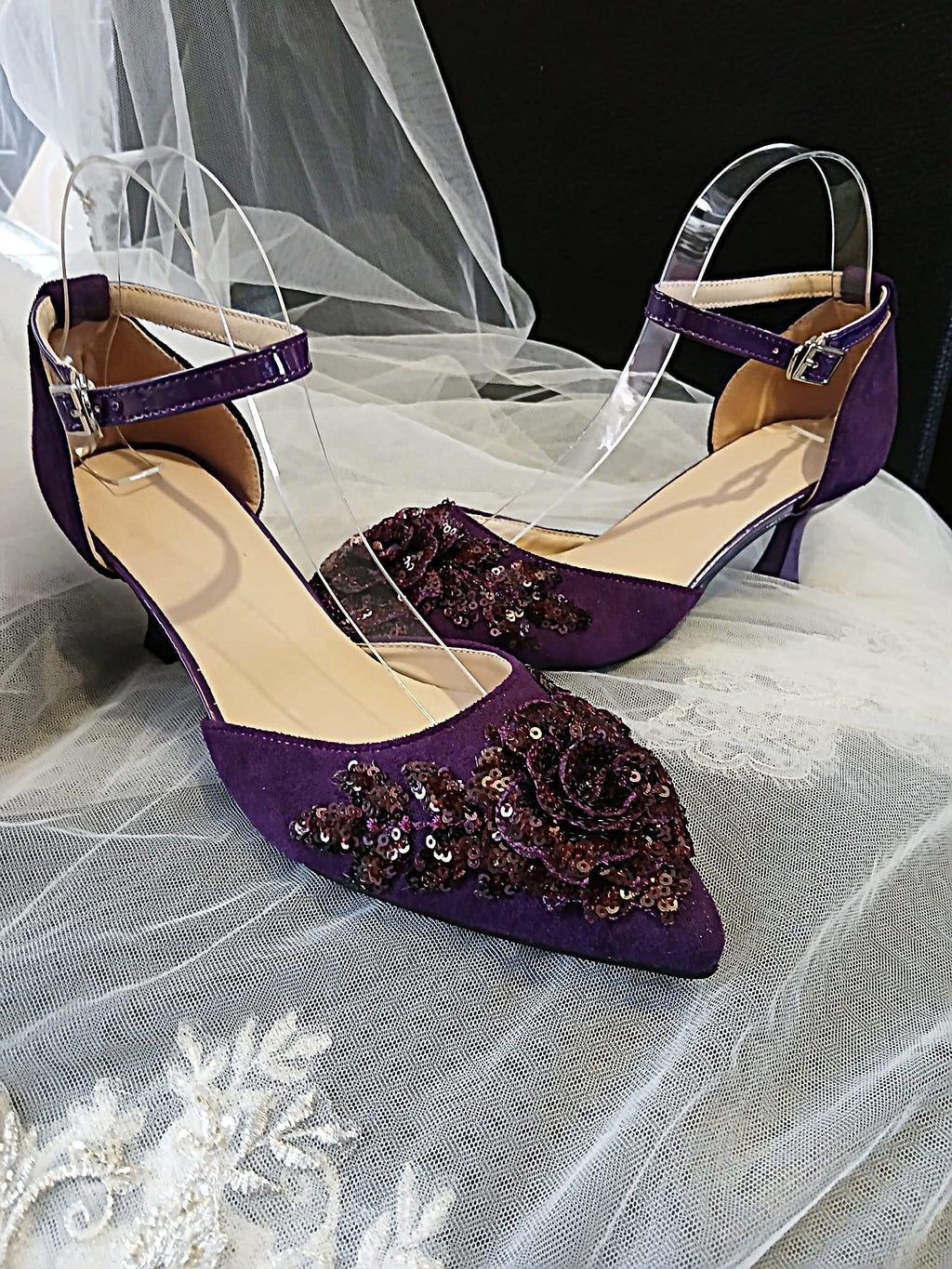 Purple Suede Shoe Set: Handmade Clutch & Hat, Formal Accessory