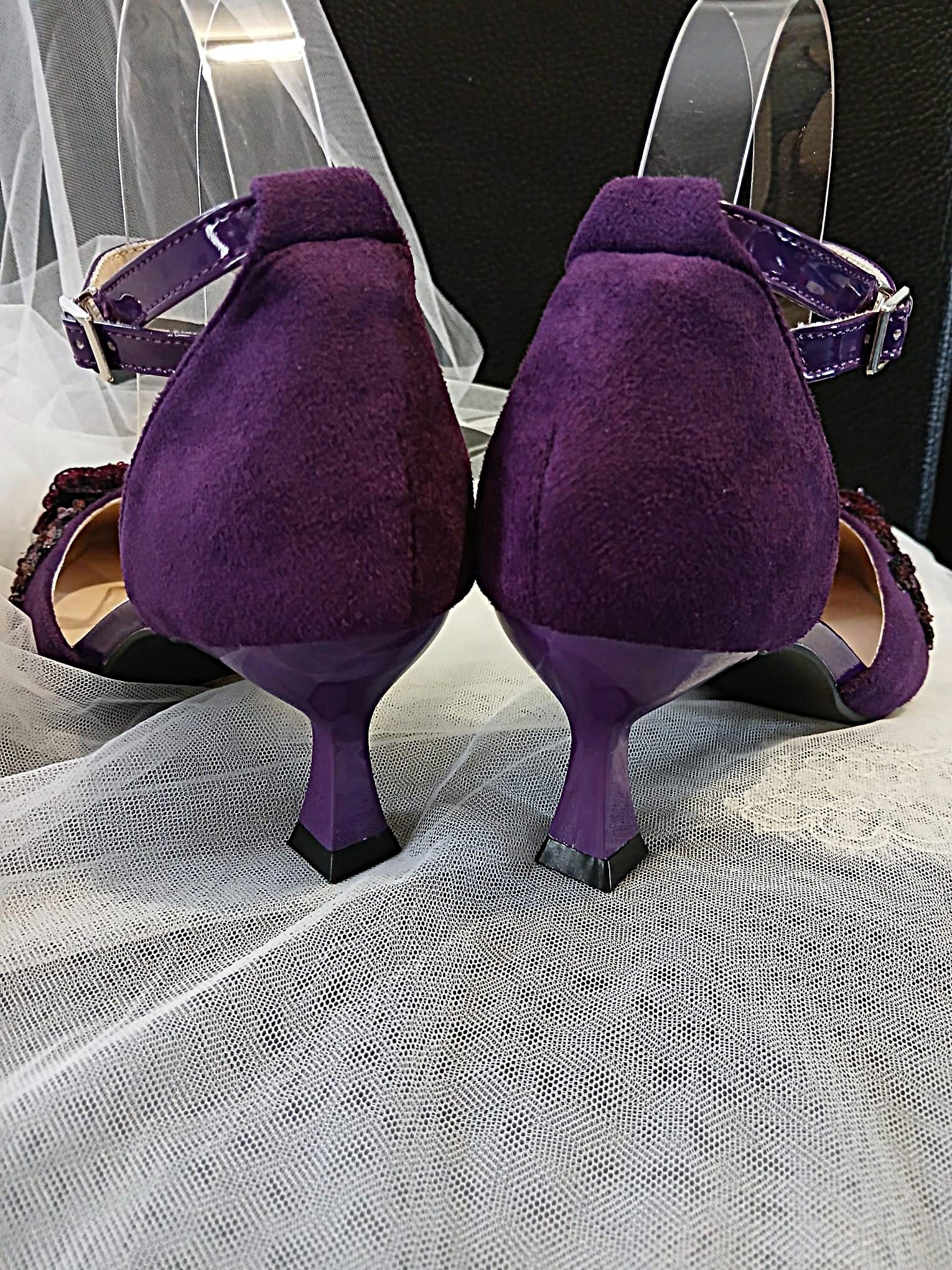 Purple Suede Shoe Set: Handmade Clutch & Hat, Formal Accessory